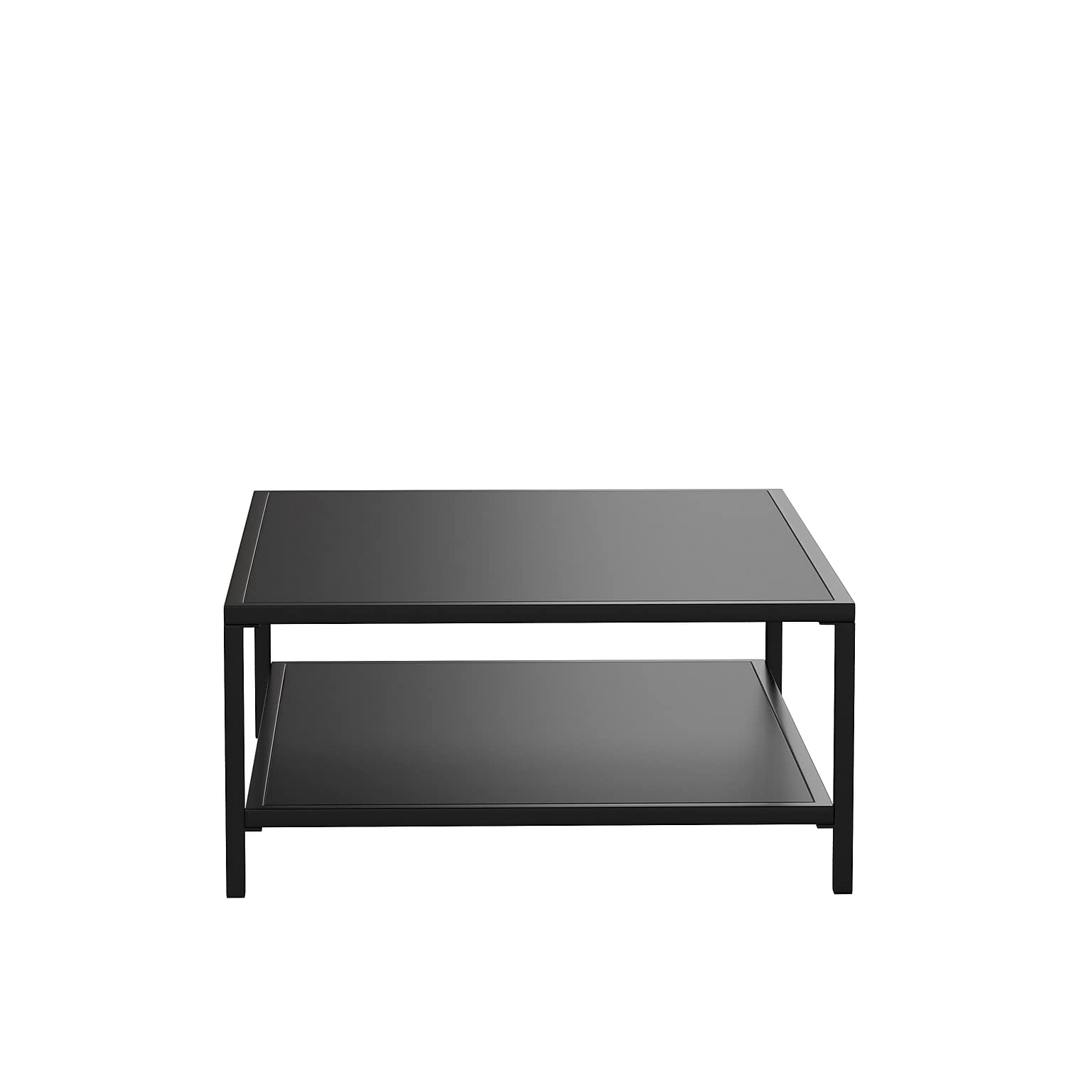 Black Steel Coffee Table with Lower Shelf - Modern Square Leg Frame for Indoor & Outdoor Use - Perfect for Living Room, Office, or Patio Furniture