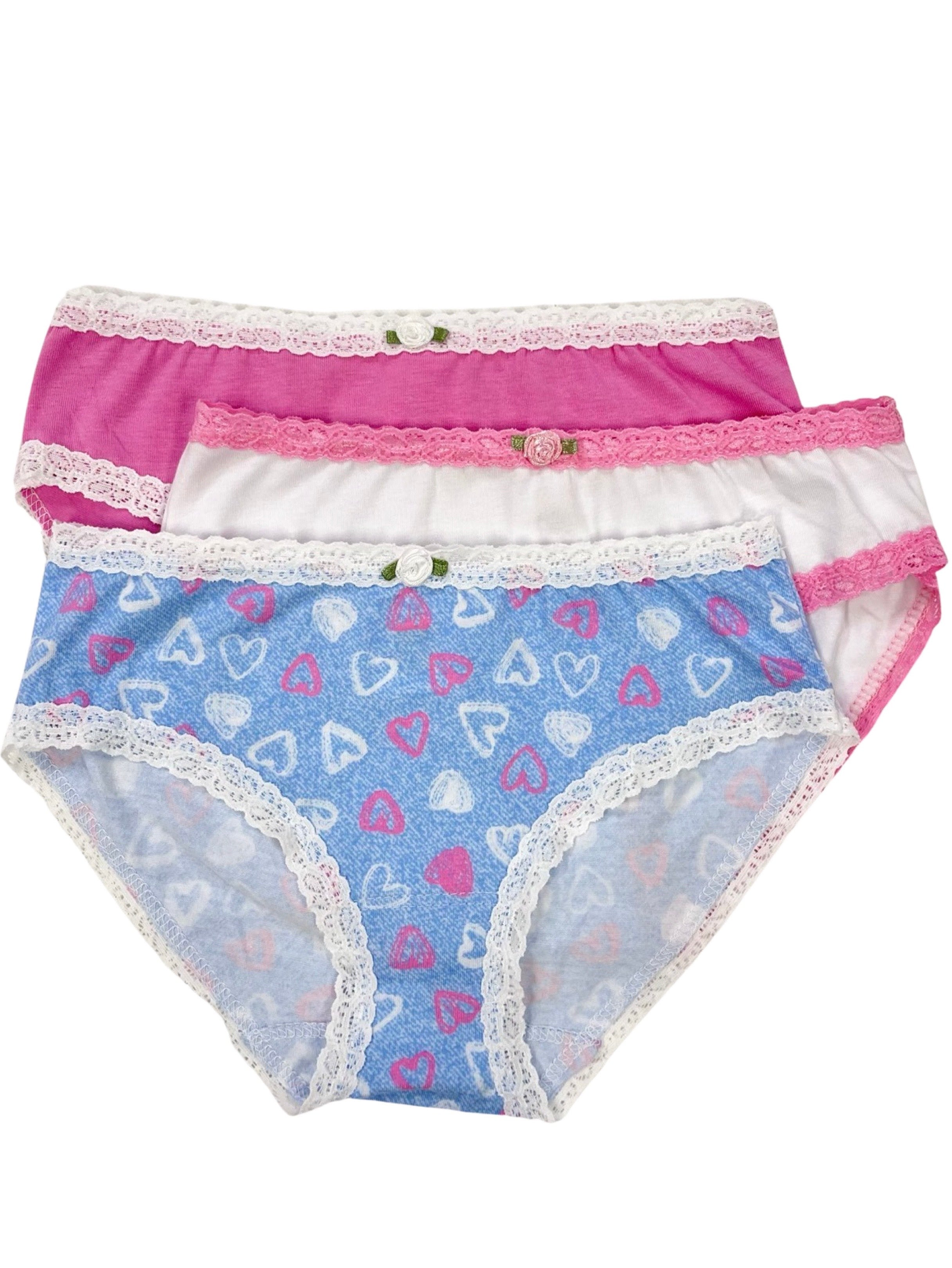 Denim Hearts 3 Pack Women's Cotton Underwear - Soft Comfortable Panties for Everyday Wear, Lounge & Sleep