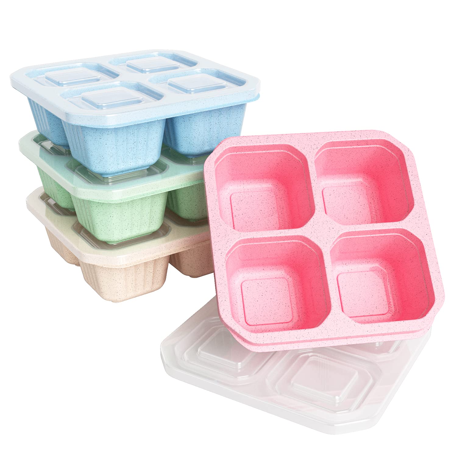 4 Compartment Bento Box - 4 Pack Reusable Snack Containers for Lunch, Meal Prep & Food Storage | Perfect for Work, School, Travel & Picnics | Leak-Proof Divided Plastic Containers