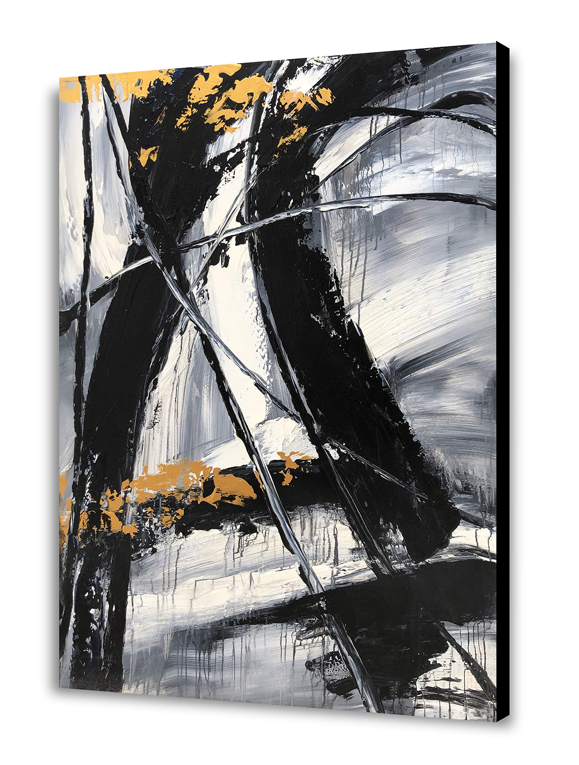 Yihui Arts Black and White Abstract Oil Painting - Large 28x40 Inch Modern Canvas Wall Art for Living Room, Bedroom & Office Decor - Perfect for Contemporary Home Interior Design