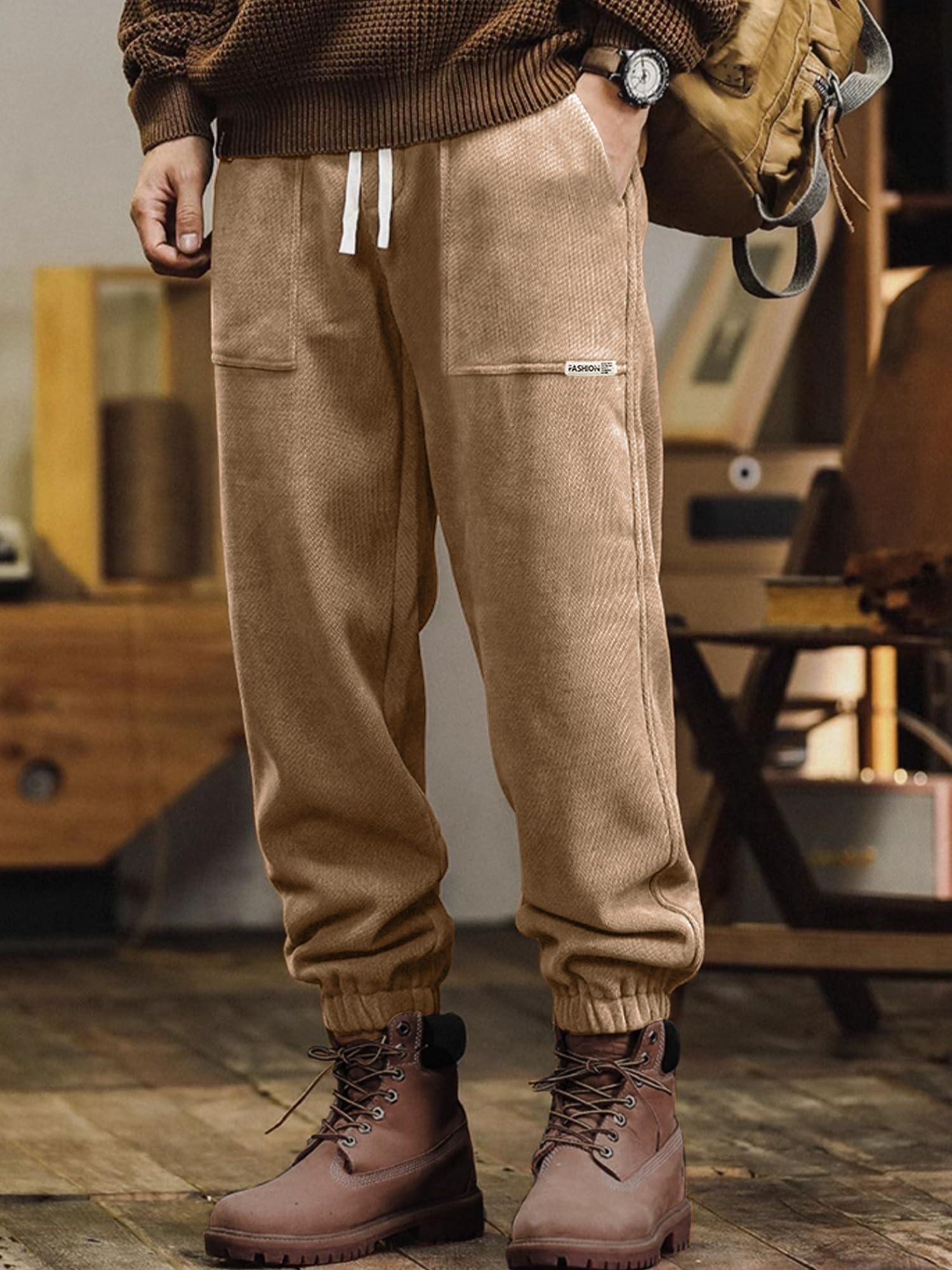 Men's Corduroy Jogger Pants - Stretch Elastic Waist Casual Sweatpants with Drawstring & Cargo Pockets | Comfortable Tapered Fit for Lounge, Workout & Everyday Wear