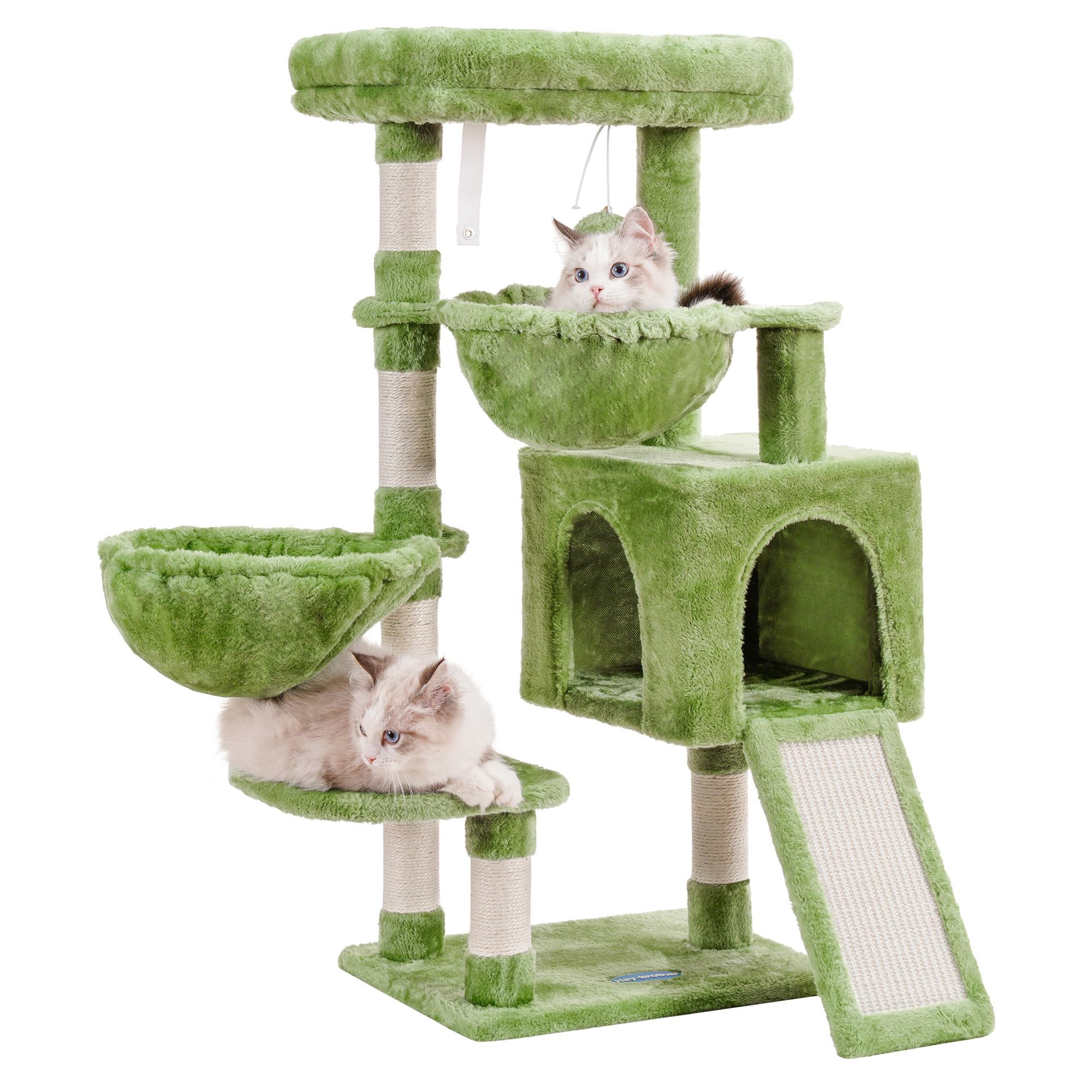 Hey-brother Multi-Level Cat Tree Tower for Indoor Cats - Large Padded Bed, Cozy Condo, Hammocks & Sisal Scratching Posts - Durable Big Scratcher for Play & Rest - Perfect for Small Spaces & Cat Furniture Enthusiasts (Green, MPJ006SGR)