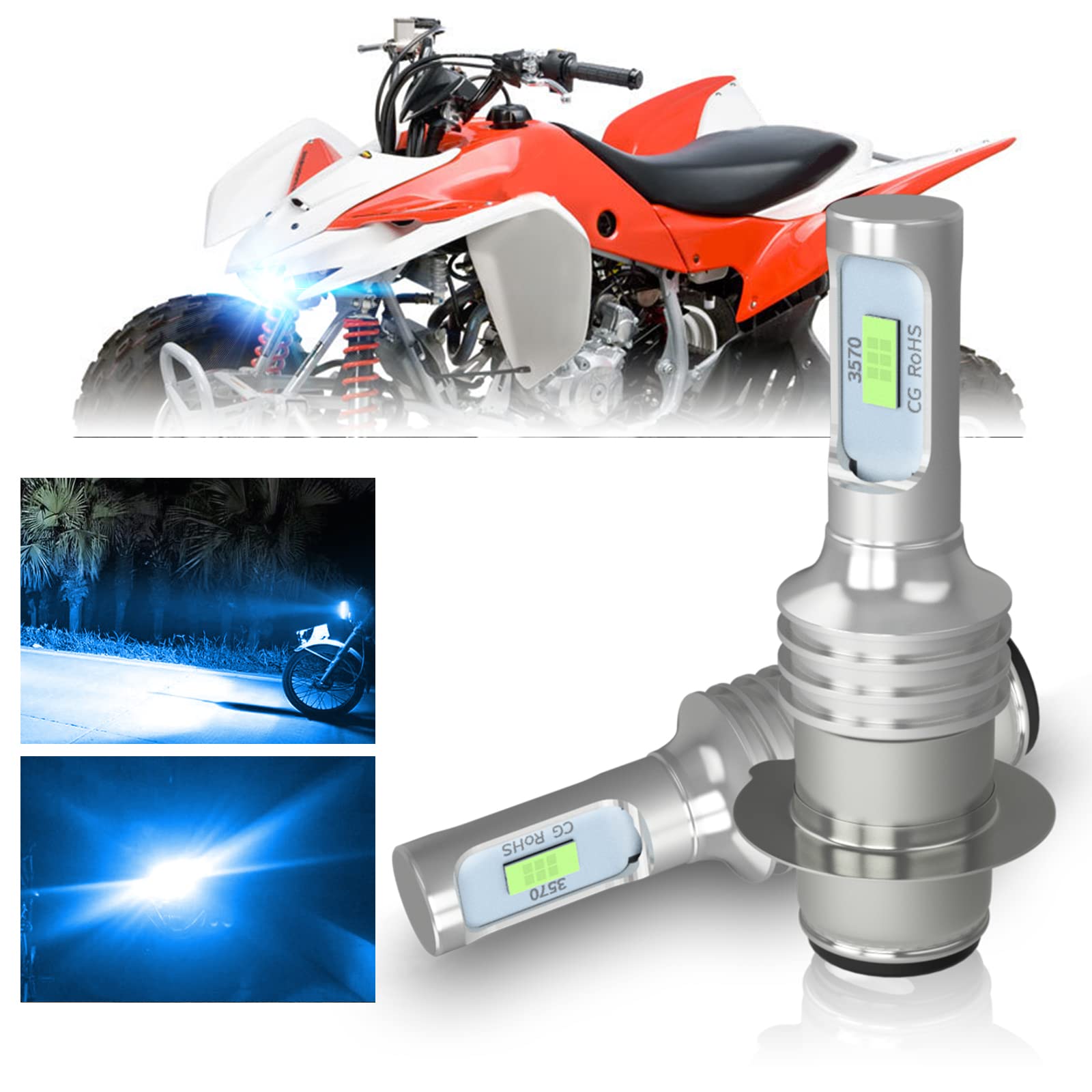 Honda TRX400EX 1999-2008 LED Headlight Bulbs Kit - P15D H6M High/Low Beam 1500LM 8000K Ice Blue - Plug & Play Replacement for ATV/Quad - Perfect for Night Trail Riding & Off-Road Adventures (Pack of 2)