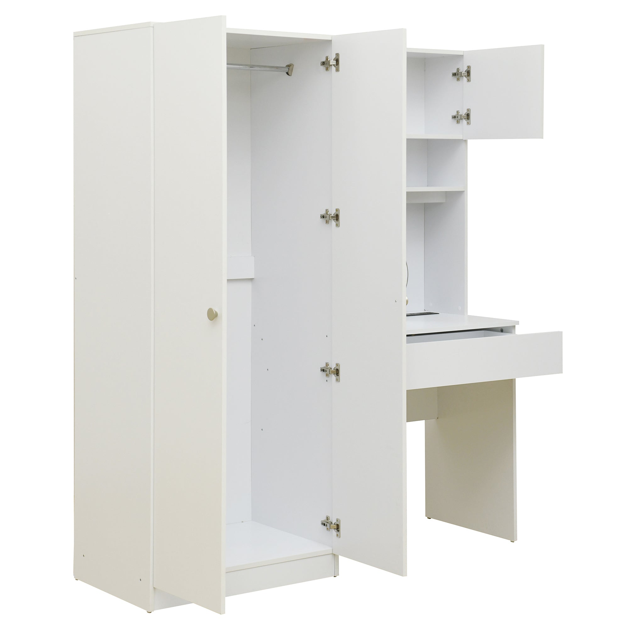 2 Door Wooden Storage Vanity Wardrobe with Makeup Mirror & Drawers - White Bedroom Organizer for Clothes, Shoes & Accessories | Perfect for Master Bedroom, Guest Room & Dormitory