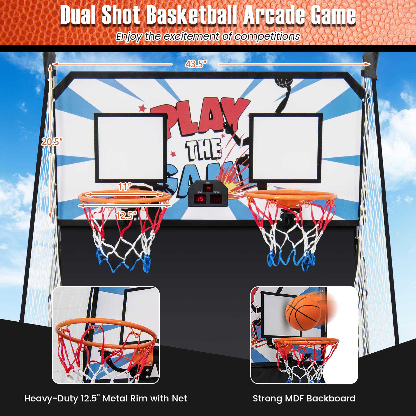 Foldable Dual Shot Basketball Arcade Game with Electronic Scoring - Indoor/Outdoor Fun for Kids & Adults