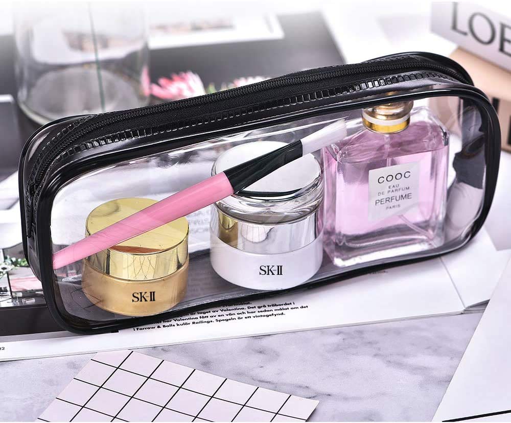Rolybag Clear PVC Zipper Pencil Case - Waterproof Travel Toiletry & Cosmetic Organizer for Makeup Brushes, School Supplies, Office Essentials - Portable Storage for Home, Office & Travel (Black & White)