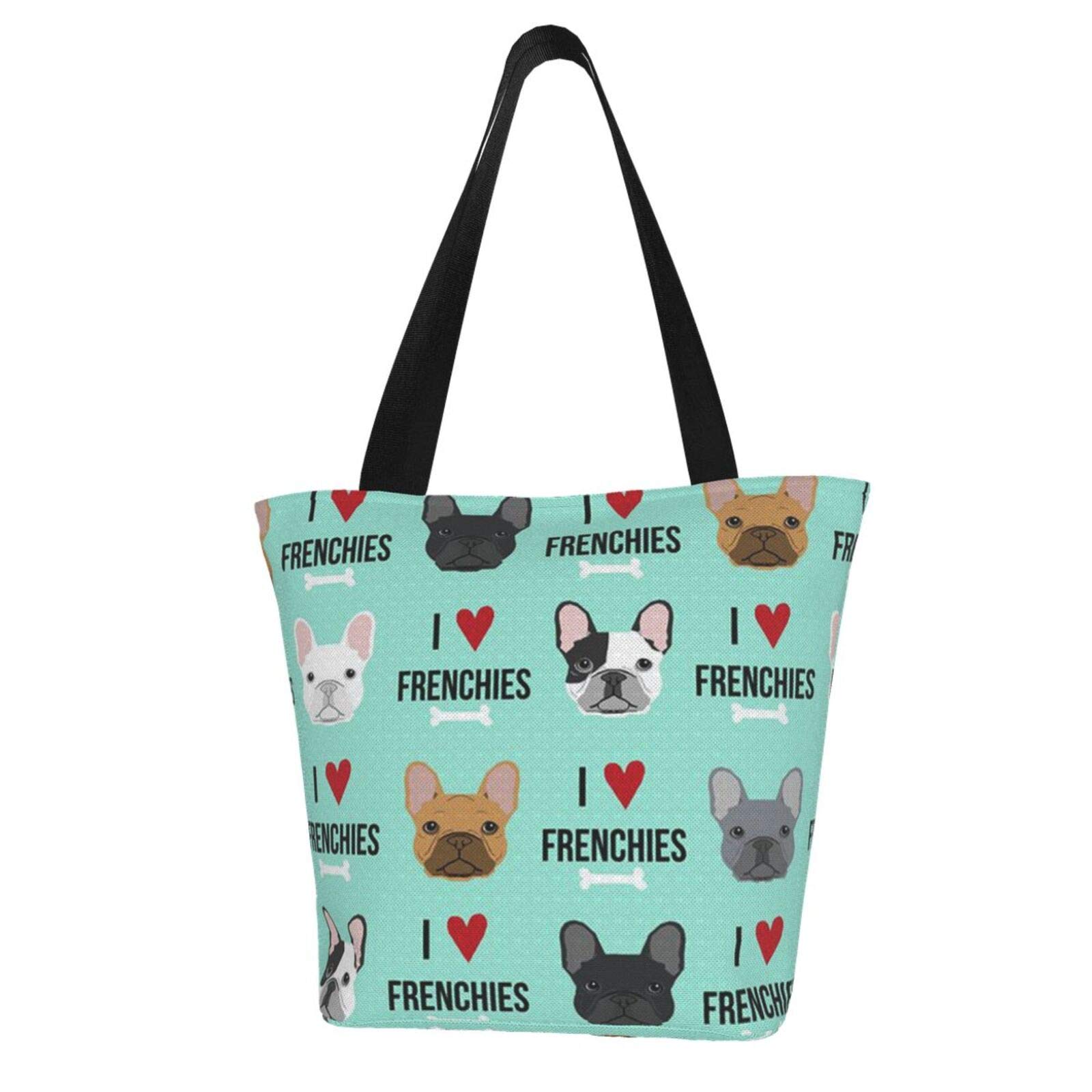 French Bulldog Print Canvas Tote Bag for Women - Reusable Grocery Shopping Bag, Cute Cotton Beach Tote, Gift & Bridesmaid Book Bag - Perfect for Groceries, Beach Trips & Everyday Use