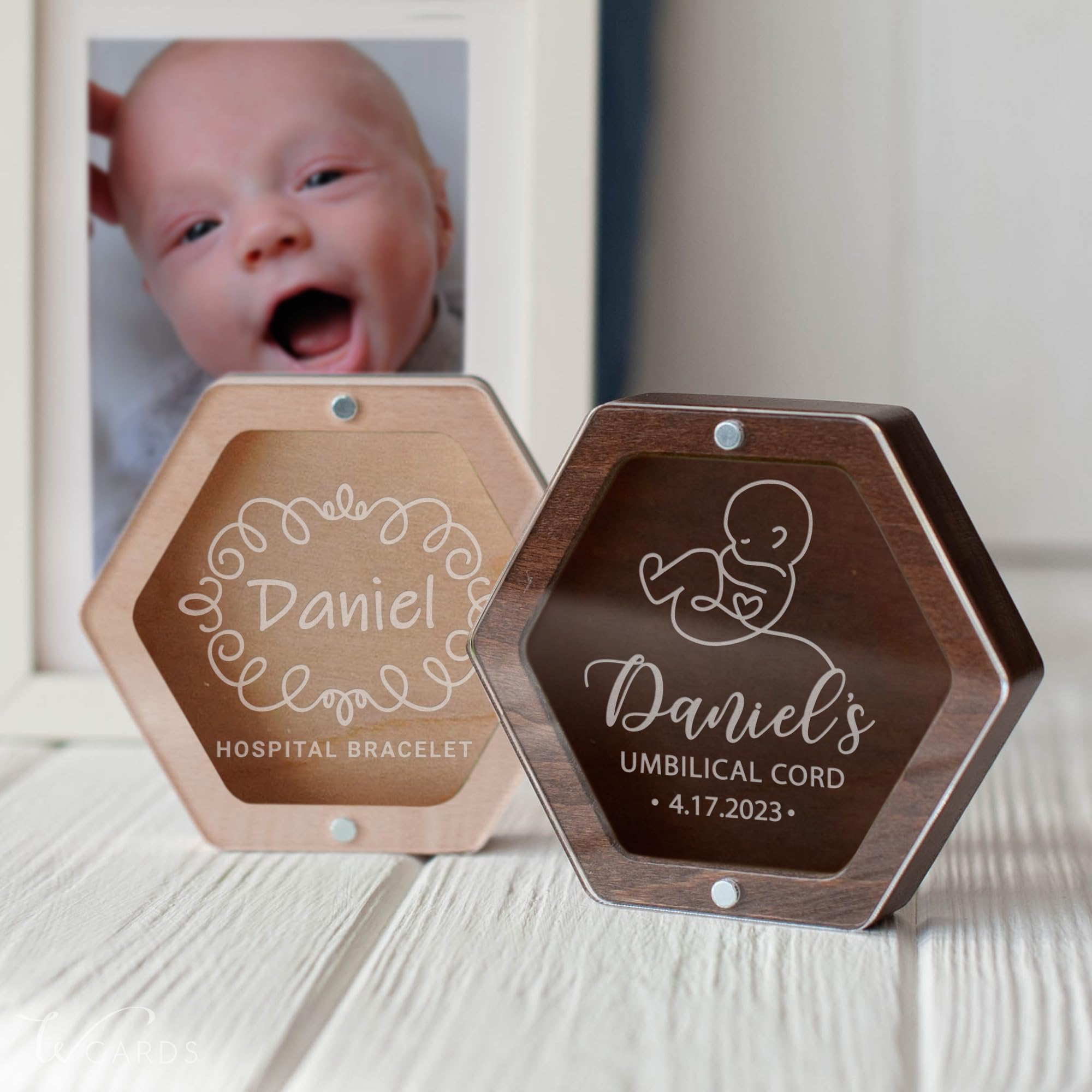 Personalized Baby's First Haircut Memory Box - Custom Wooden Keepsake with Engraved Name, Baby Hair & Tooth Storage, Umbilical Cord Case - Perfect Baby Shower & First Birthday Gift (Light Wood + Golden Bag) for Nursery Decor & Milestone Preservation