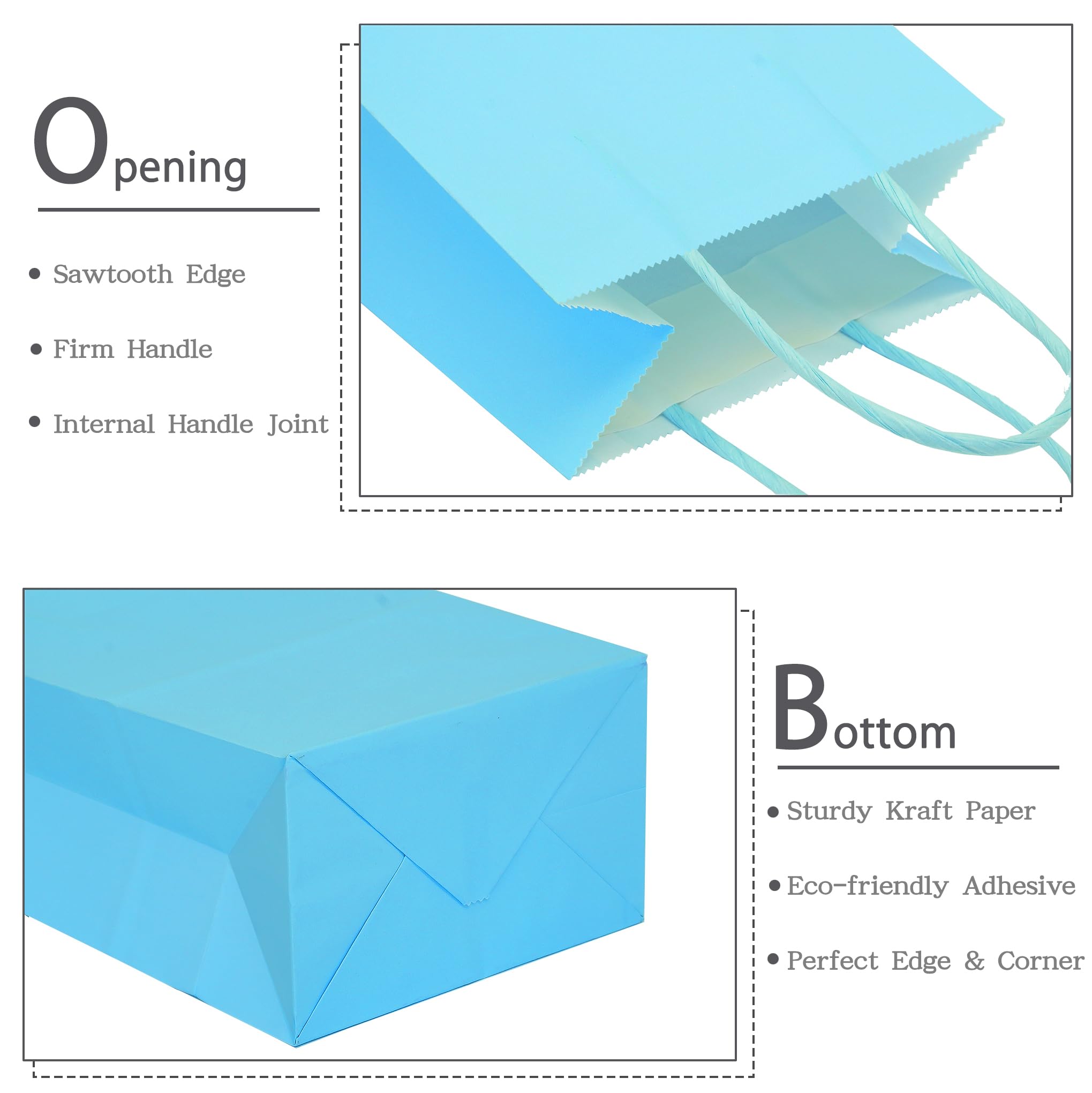 AZOWA 12-Pack Large Kraft Paper Gift Bags with Handles - 7.5 x 3.9 x 9.8 Inches, Light Blue - Perfect for Birthday, Wedding, Party Favors & Holiday Gift Wrapping