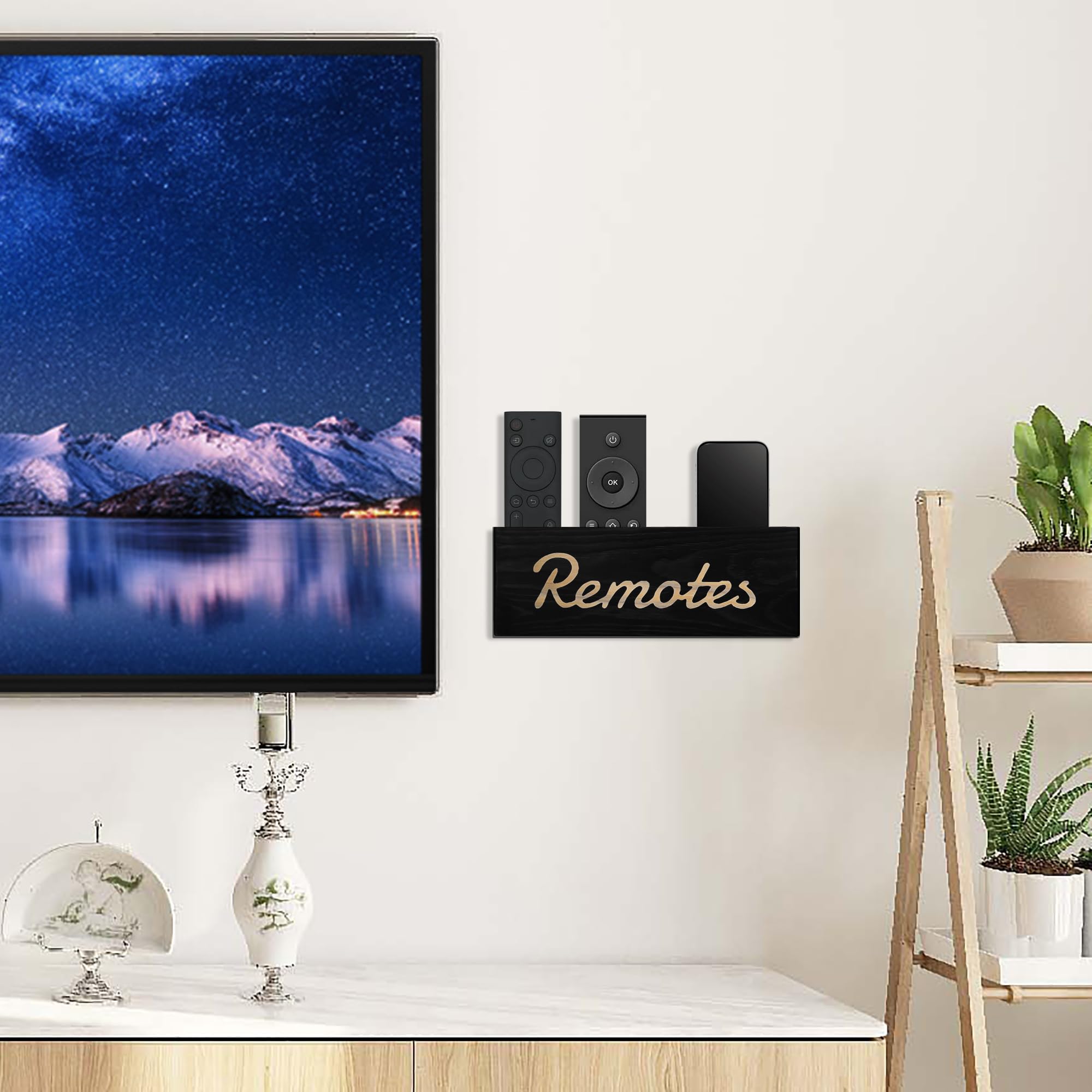 Wall Mount Remote Control Holder - Wooden TV Remote Organizer with Adhesive & Drilling Installation Options | Perfect for Living Room, Bedroom, and Home Theater Organization