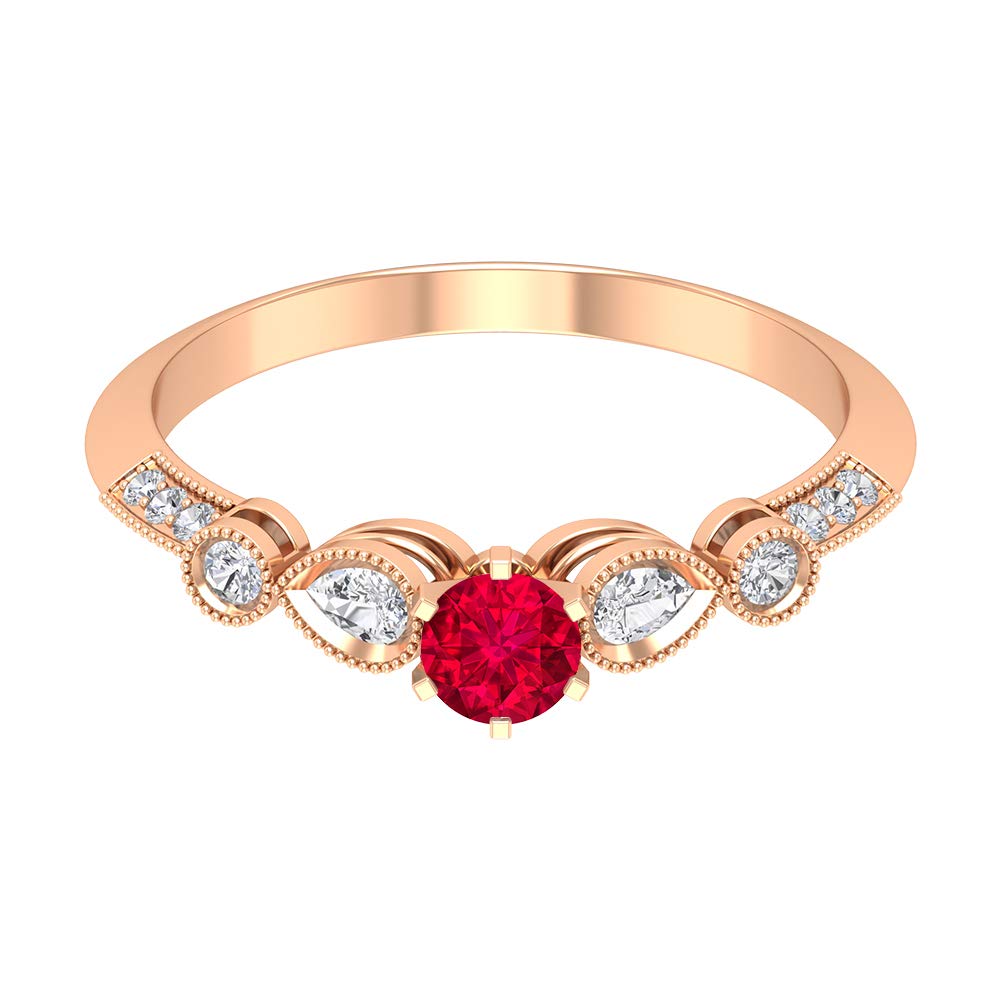 0.75 CT Natural Ruby and Diamond Engagement Ring for Women - 14K Solid Gold Certified Minimalist Wedding Band - Perfect for Proposals, Anniversaries & Special Occasions