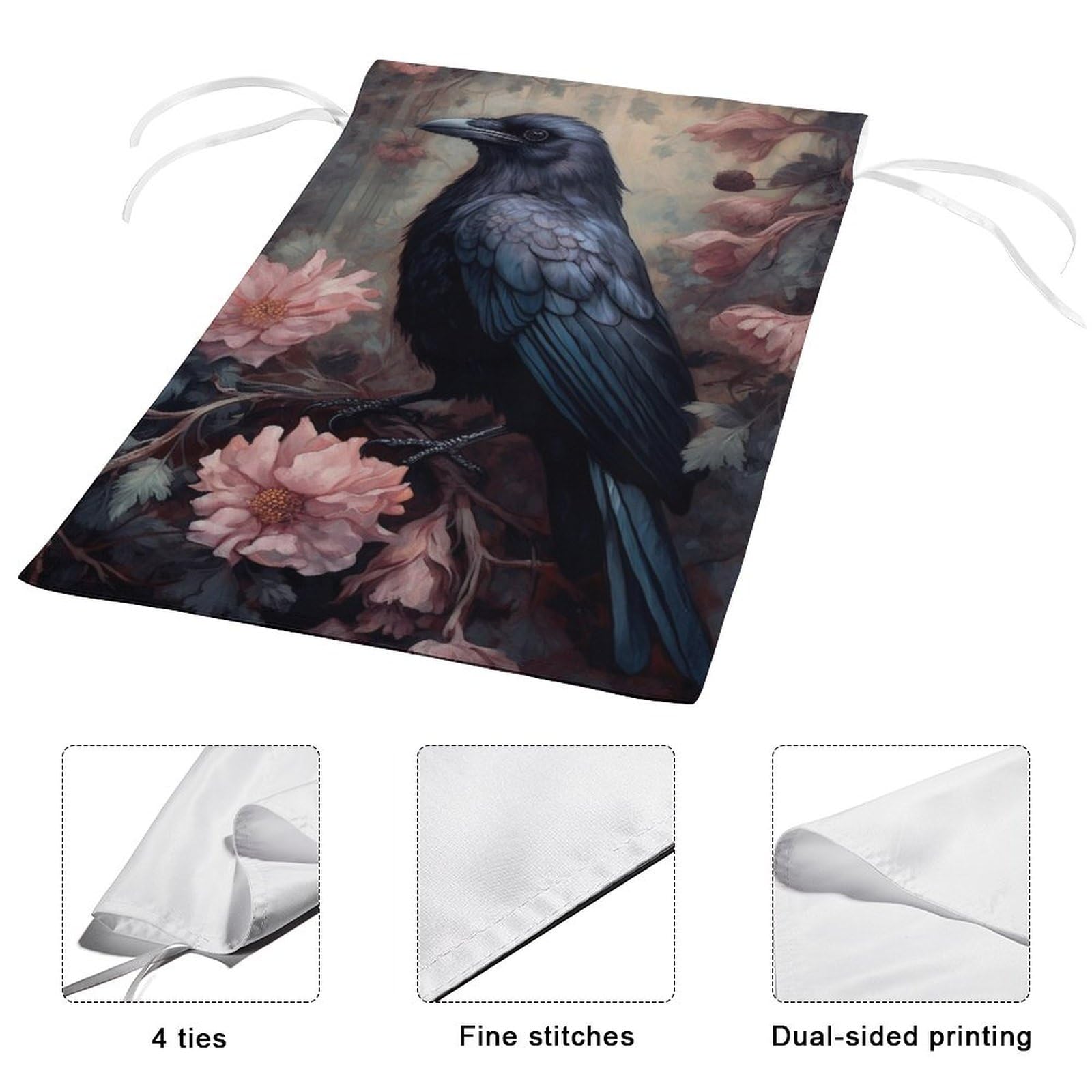 Gothic Halloween Raven Flower Garden Flag - Double Sided Black Crow Yard Flag 12x18 Inch for Outdoor Seasonal Holiday Decoration | Perfect for Front Porch, Lawn, and Home Decor