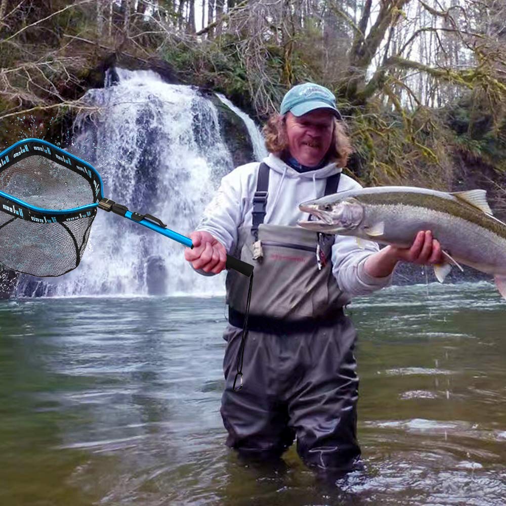 YVLEEN Floating Fishing Net - Foldable Rubber Coated Landing Net for Easy Catch & Release | Freshwater & Saltwater Fishing Gear | Perfect for Fly Fishing, Kayak Fishing & Shore Angling