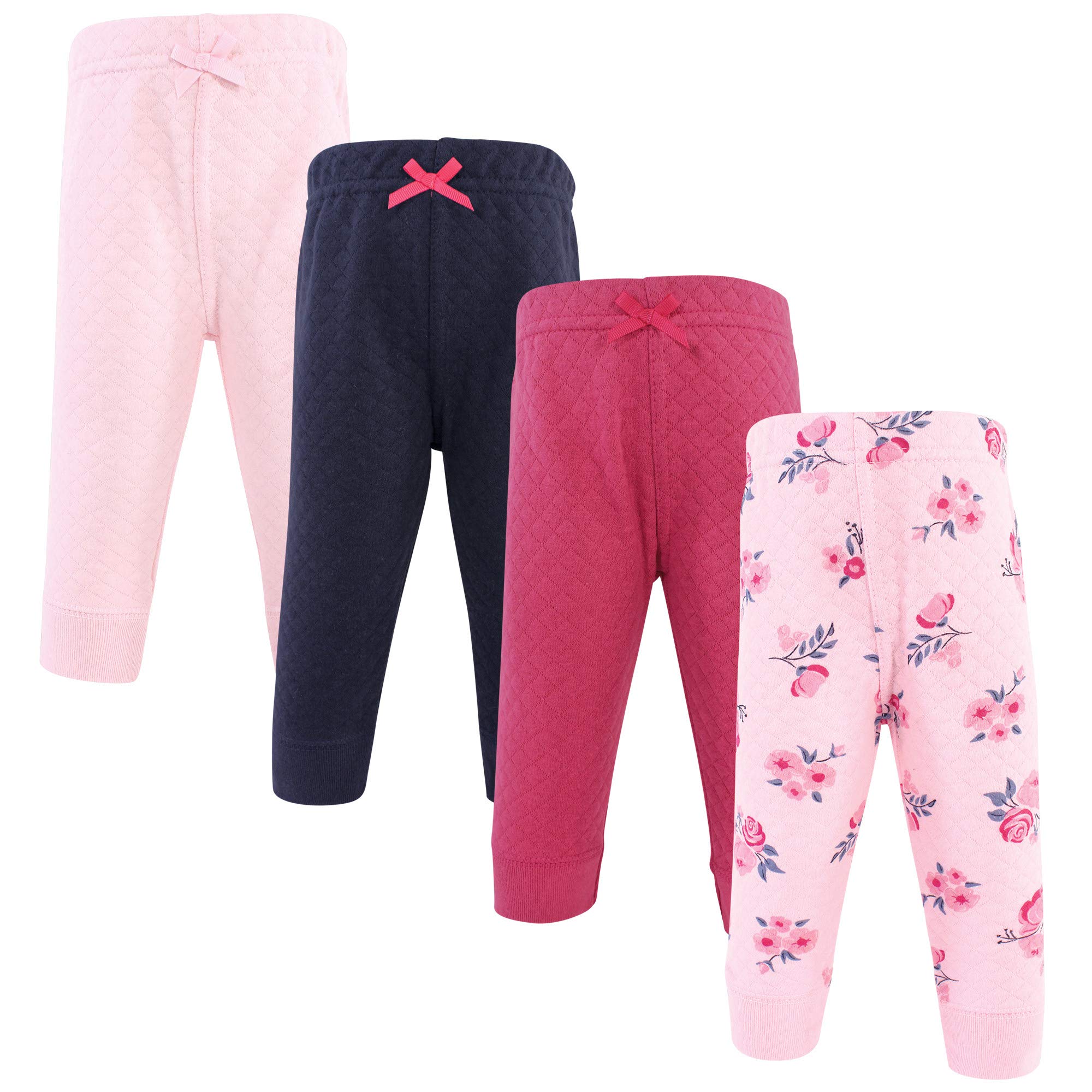 Hudson Baby Girls' Quilted Jogger Pants 4-Pack - Soft & Comfortable Cotton Joggers for Playtime, Daycare & Lounging