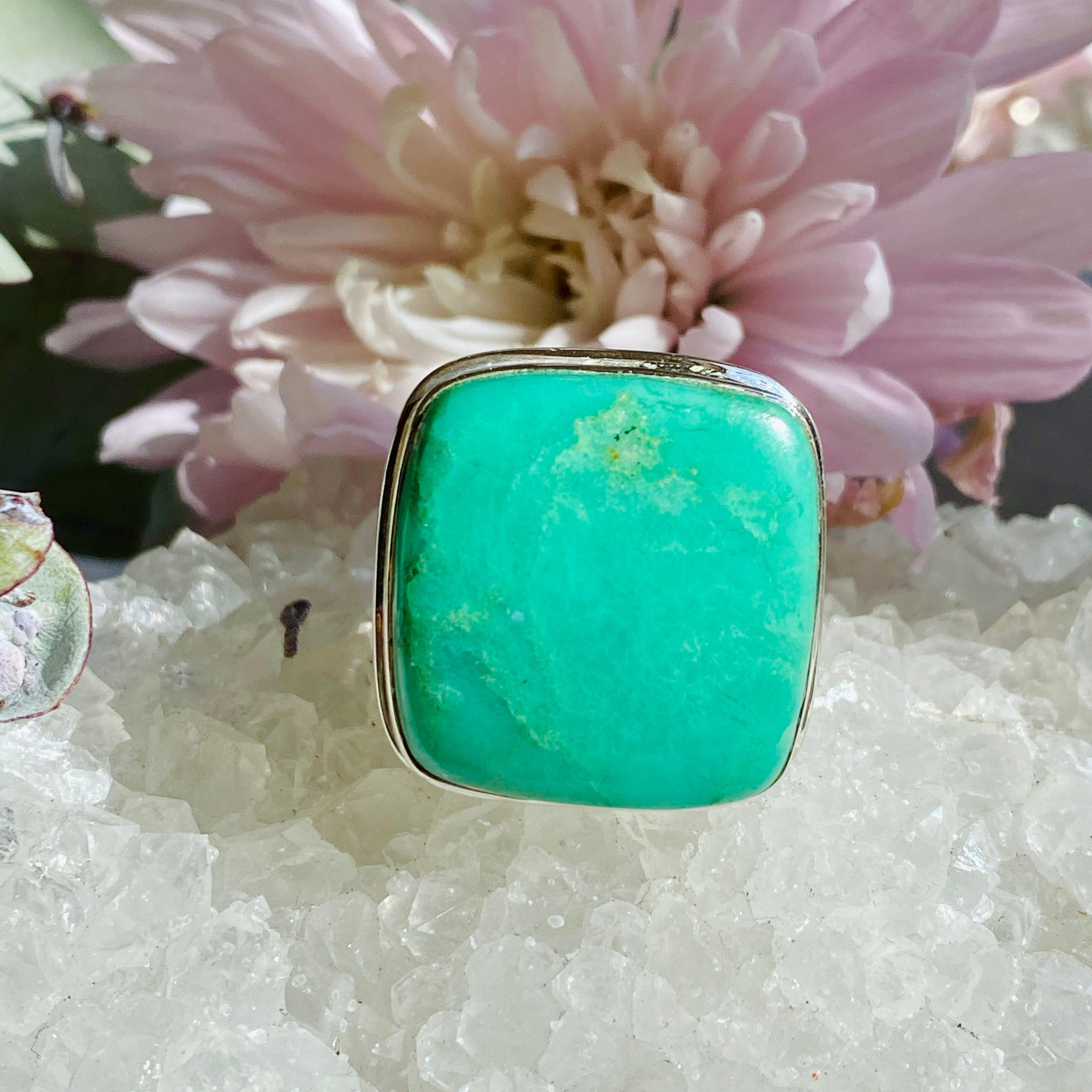 Chrysoprase Square Ring Size 10 - KRGJ2140 | Elegant Green Gemstone Jewelry for Women, Perfect for Weddings, Parties & Everyday Wear