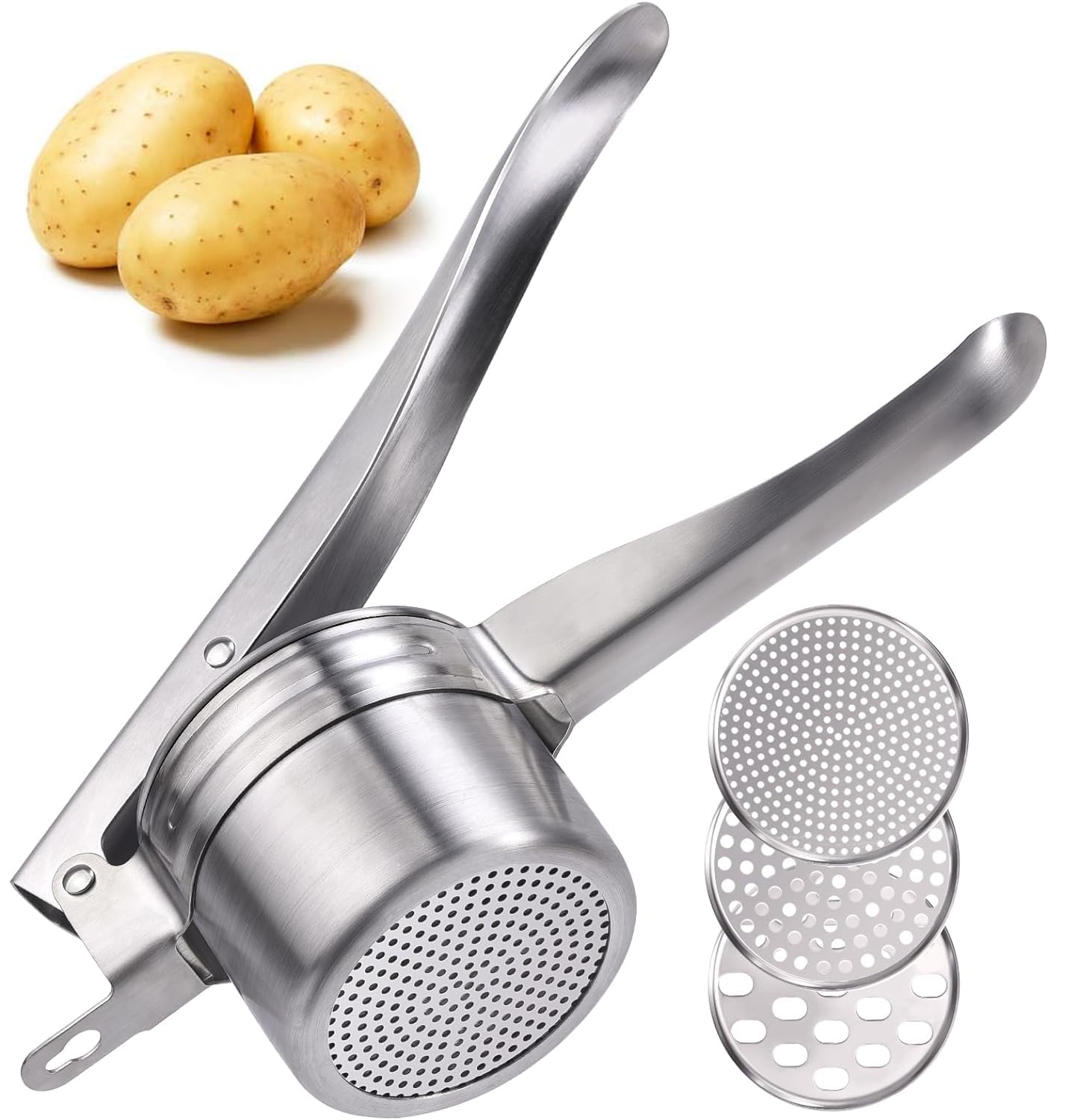 Stainless Steel Potato Ricer 15oz - Heavy Duty Masher for Creamy Mashed Potatoes & Sweet Potatoes - Ergonomic Comfort Grip Handle - Essential Kitchen Tool for Pressing, Mashing - Perfect for Home Cooking, Meal Prep & Holiday Dinners
