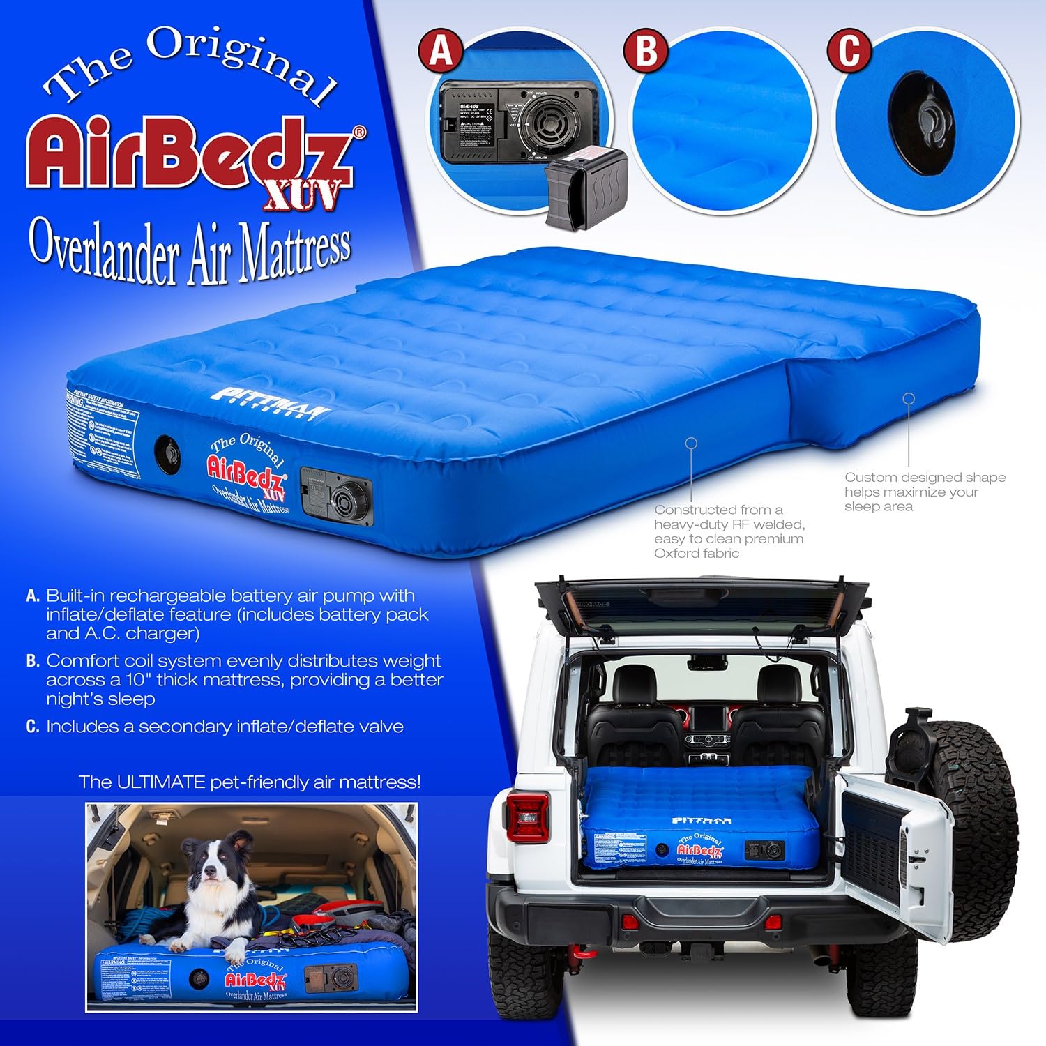 Premium Pittman Airbedz - Jeep & SUV Air Mattress with Built-in Pump - Low Odor Fabric Shell Design (66