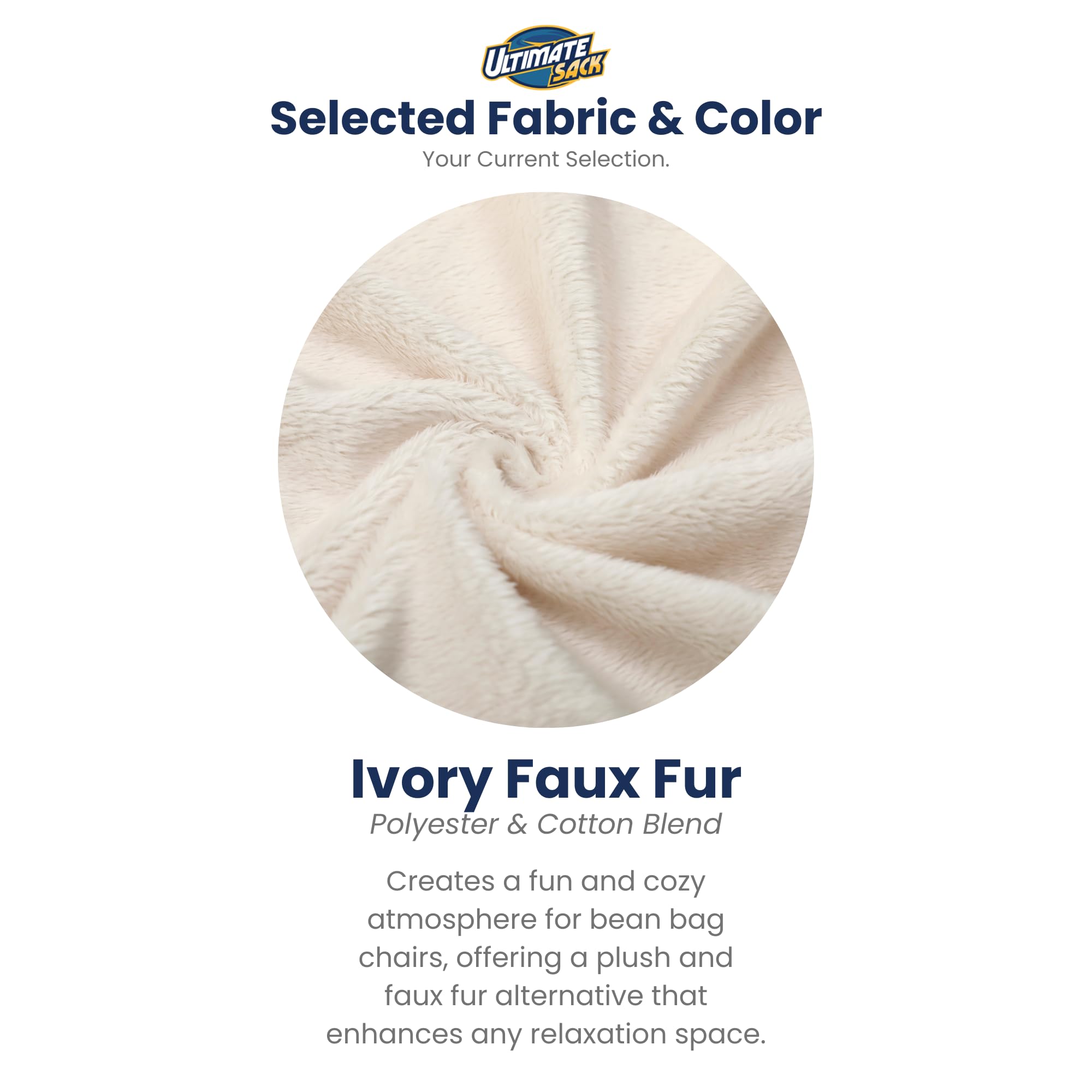 ULTIMATE SACK 4ft Oversized Bean Bag Chair with Footstool - Luxurious Memory Foam Filling for Adults, Comfy Lounge Furniture for Living Room, Bedroom & Game Room | Soft Ivory Fur Fabric - Perfect for Relaxing, Movie Nights & Gaming Sessions