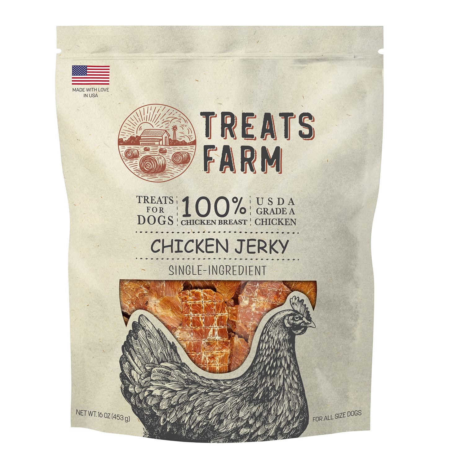 Premium All-Natural USA Made Chicken Jerky Dog Treats by American Paws - Grain-Free, High-Protein 1LB Bag - Perfect for Training Rewards & Dental Health