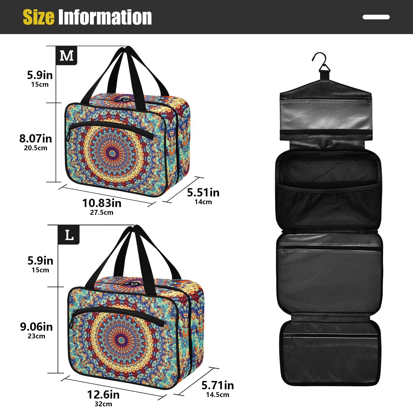 Stylish Mandala Travel Toiletry Bag for Women - Large Hanging Cosmetic Organizer with Hook | Perfect for Vacations, Gym & Weekend Getaways