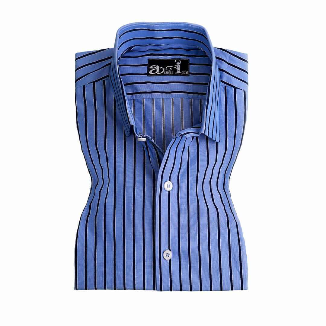 Premium Blue & Black Pinstripe Formal Dress Shirt for Men - Business, Office & Wedding Attire | Slim Fit Button Down Shirt for Professional & Special Occasions