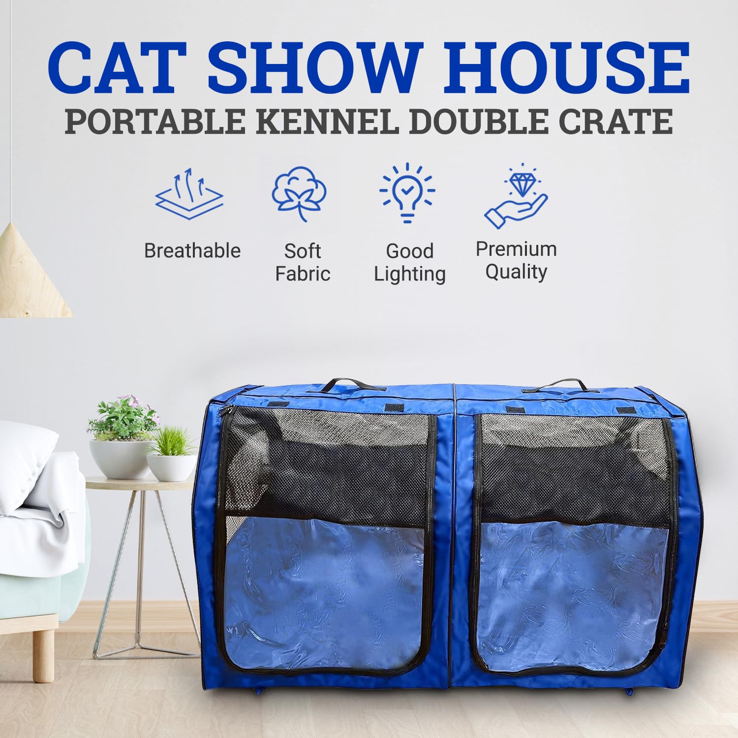 Portable Double Cat & Dog Kennel Crate - Foldable Pet House with Soft Mats for Home, Travel & Storage | Indoor, Outdoor & Car Use