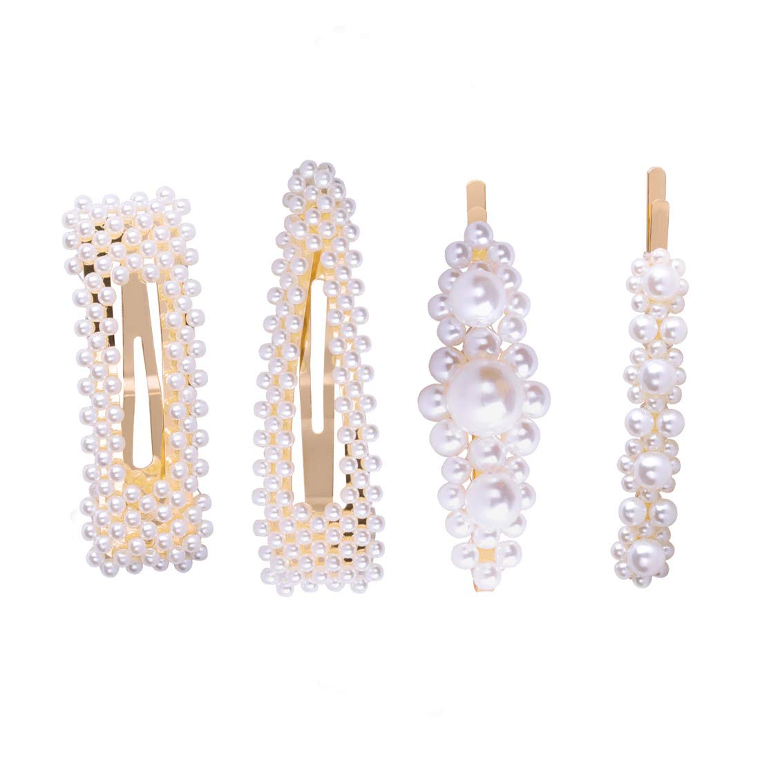 4 Pcs Pearl Hair Clips for Women & Girls - Jamieya Pearls Hair Barrettes & Pins, Elegant Headwear Styling Tools & Hair Accessories for Weddings, Parties & Daily Wear