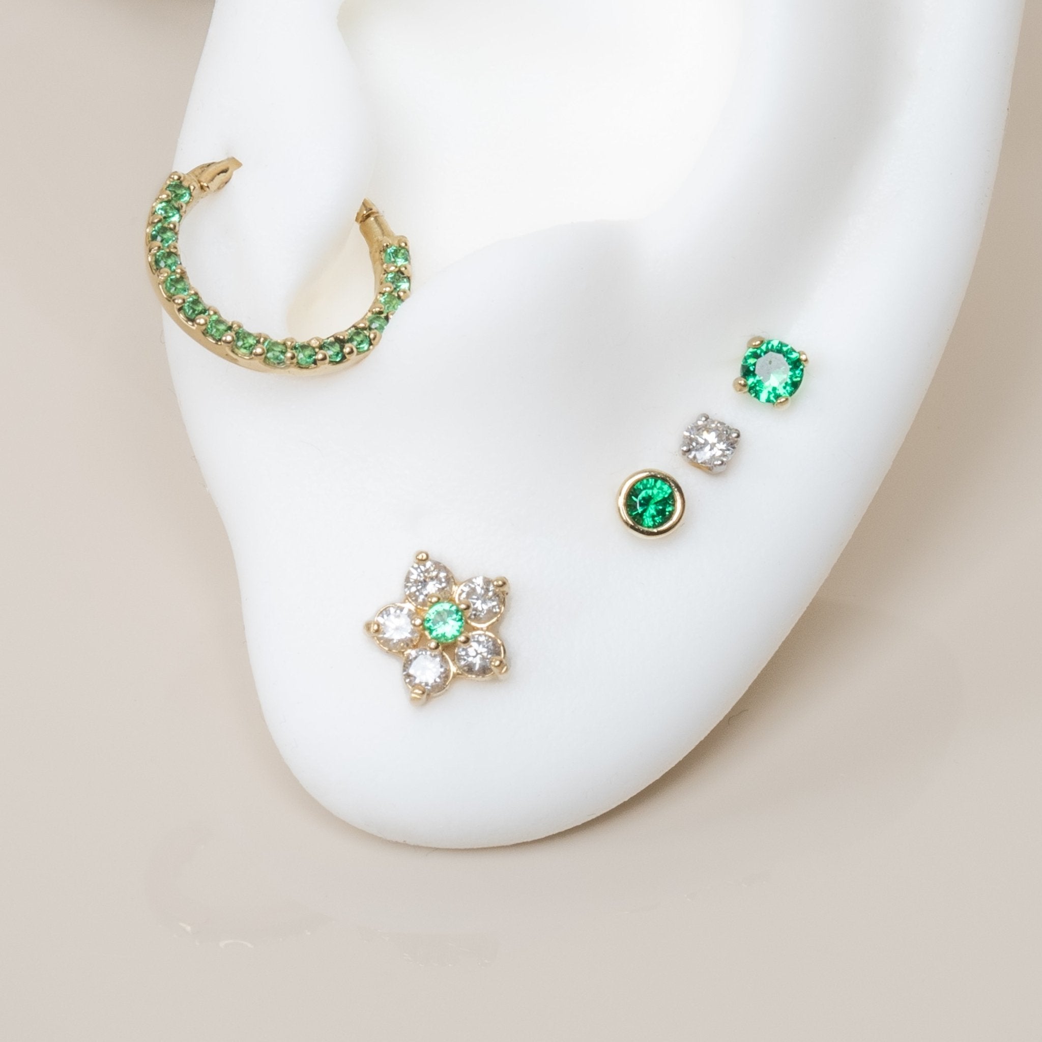 14K Yellow Gold Emerald Studded Clicker Hoop Earrings - Elegant Dangle Earrings for Women, Perfect for Parties, Weddings & Everyday Wear