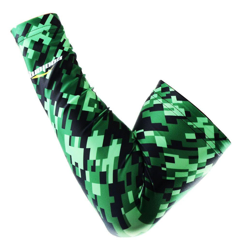 Digital Camo Green Black Compression Arm Sleeves for Men & Women - UV Protection, Sports, Running, Basketball, Cycling, Outdoor Activities