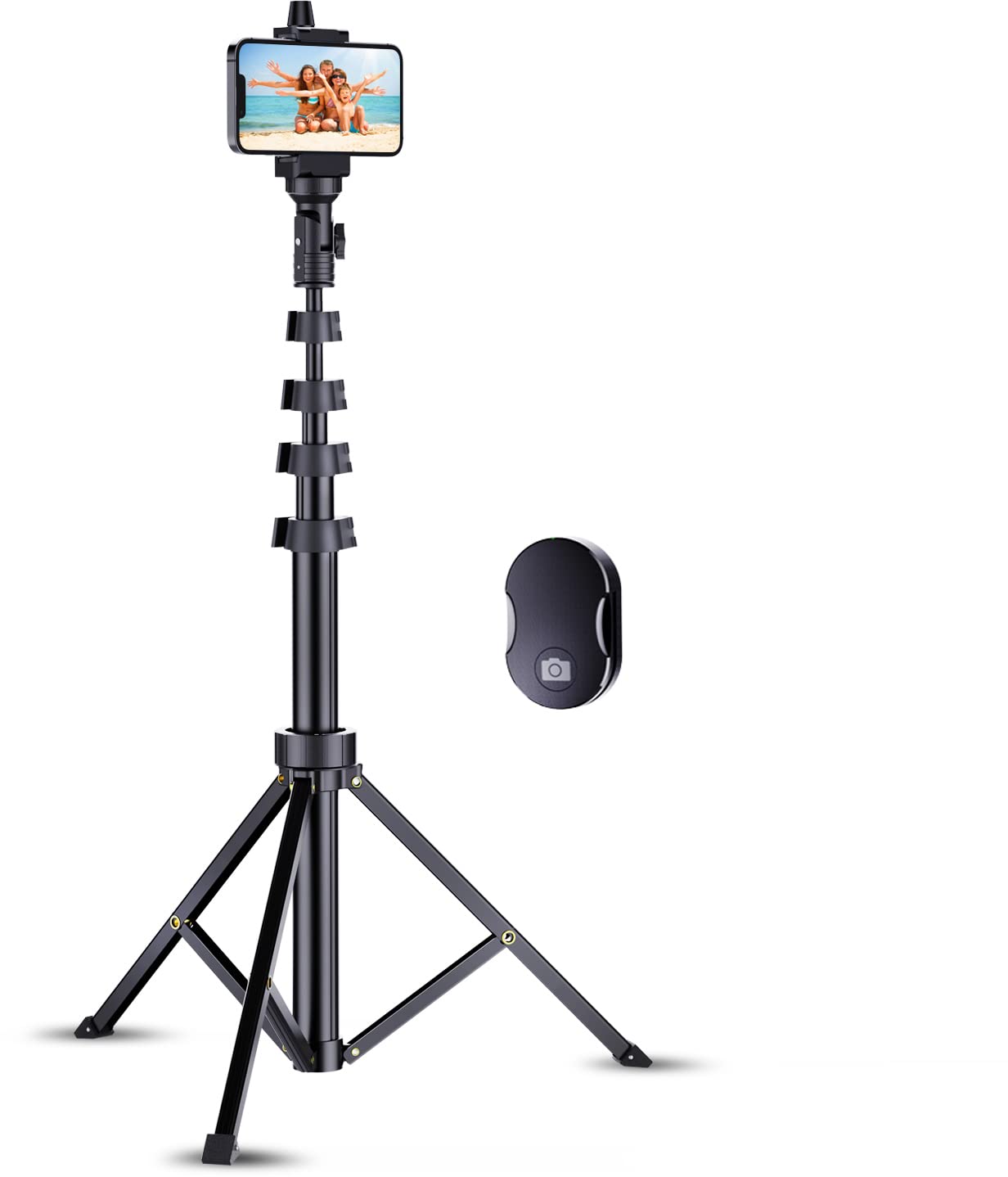 Fugetek 67-inch Professional Phone Tripod Stand with Bluetooth Remote - Portable Aluminum All-in-One Camera Tripod for iPhone 15/14/13 Pro Max, Samsung Galaxy S23/S22, Android Smartphones - Includes Phone Mount & Non-Slip Feet (Black) - Perfect for Vlogging, Live Streaming & Group Photos