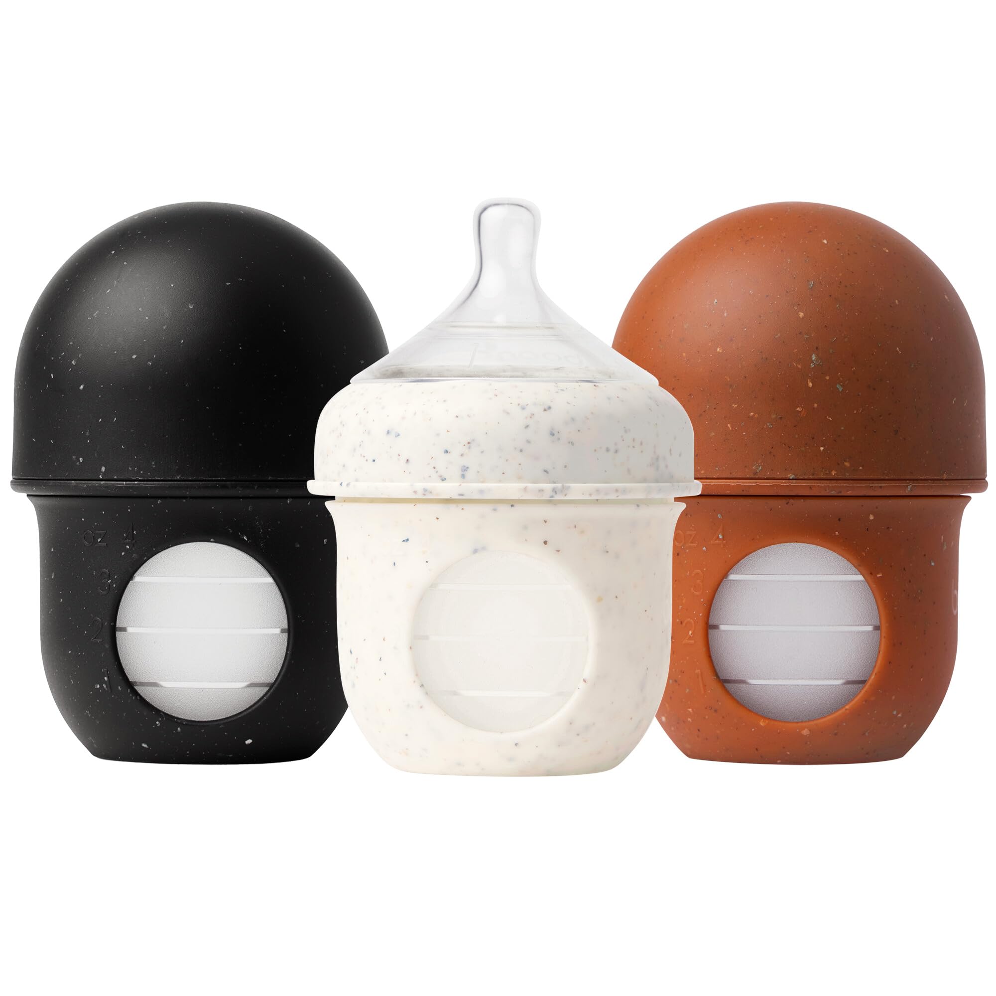 Boon Nursh Reusable Silicone Baby Bottles with Pouch - Stage 1 Slow Flow - 4 Oz (3 Pack) + Extra Slow Silicone Nipples (3 Pack) | Perfect for Newborns, Travel & On-the-Go Feeding