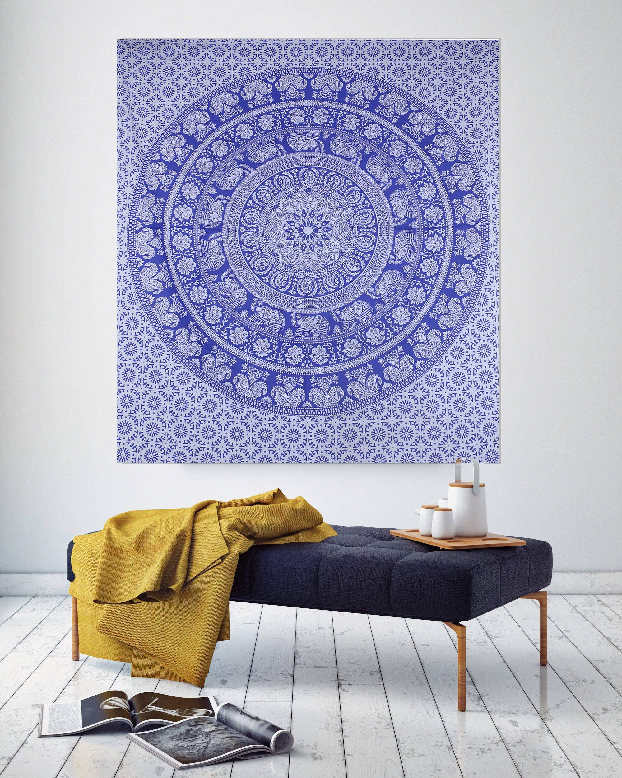 Marubhumi Bohemian Tapestry Wall Hanging - Black & White Mandala Design for Hippie Decor, Dorm Room, Beach Throw & Boho Bedspread (54x60 Inch, Purple) | Perfect for Bedroom, Living Room & Festival Decor