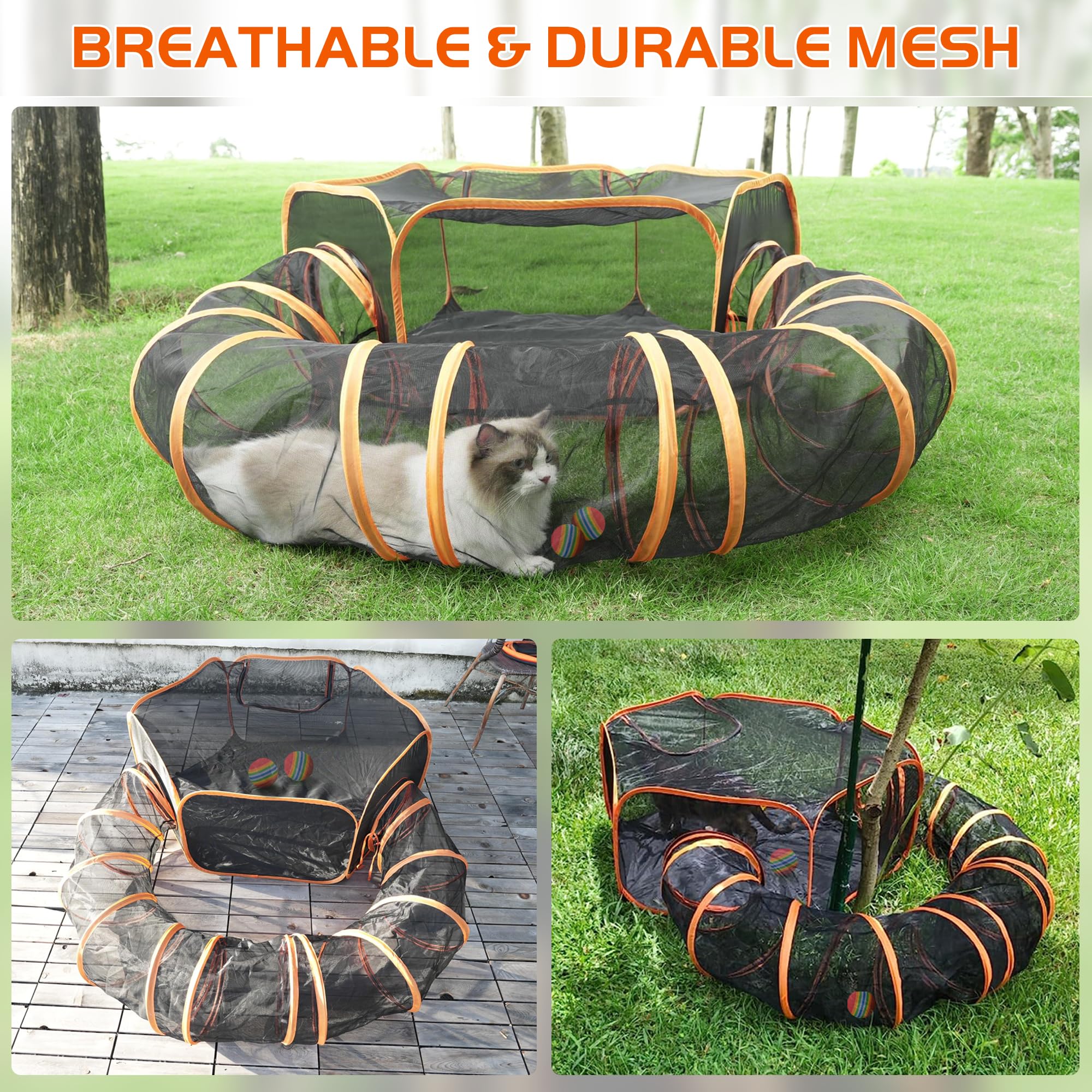 **MAMI&BABI Outdoor Cat Enclosures - Portable Cat Tent with Tunnel for Indoor & Outdoor Cats, Small Animals - Perfect for Backyard, Patio, and Travel Use**