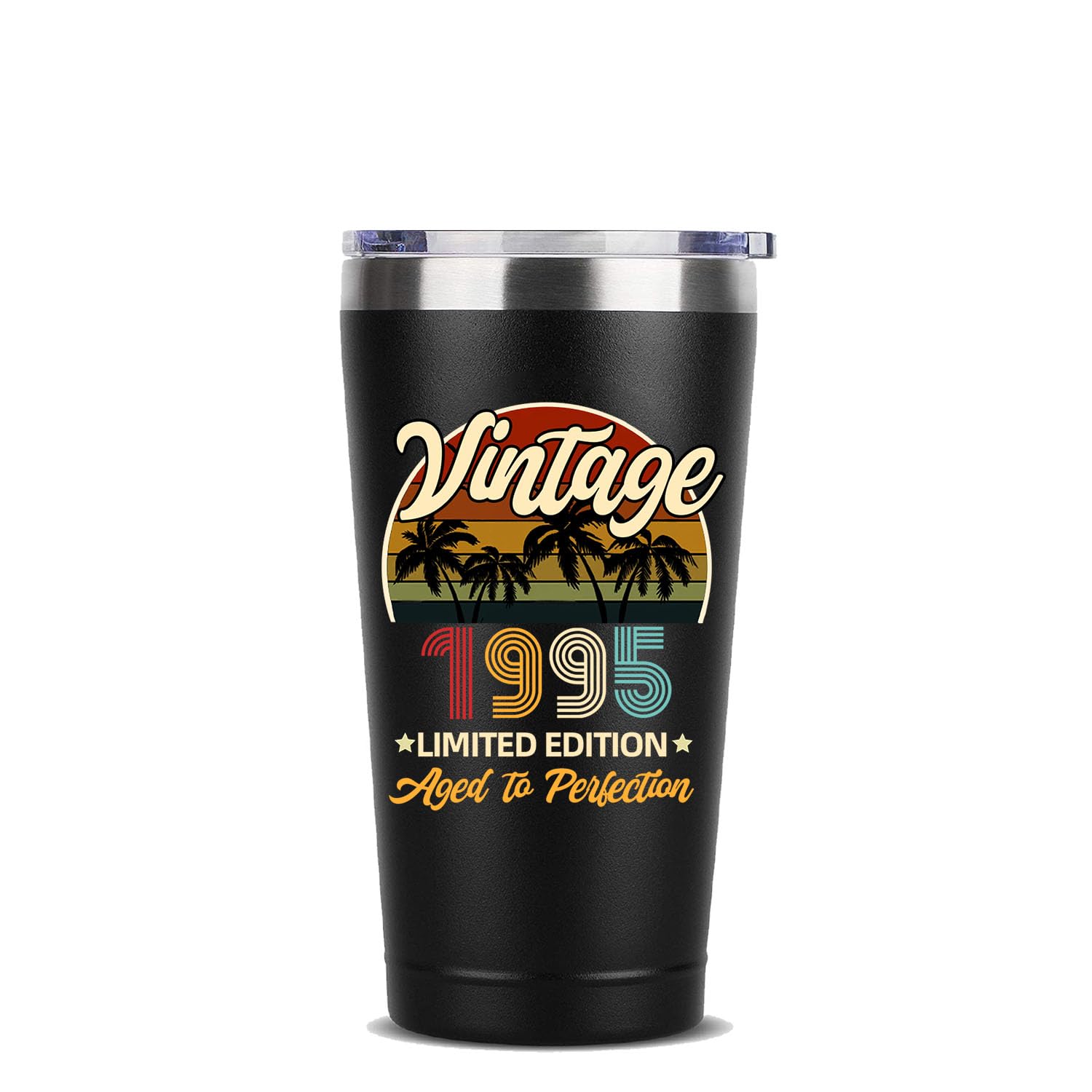 Vintage 30th Birthday Thermos Cup 20oz - Funny 1995 Themed Gift for Men & Women - Insulated Travel Mug with Brush Straw & Straw Cap - Perfect for Office, Gym & 30th Birthday Parties