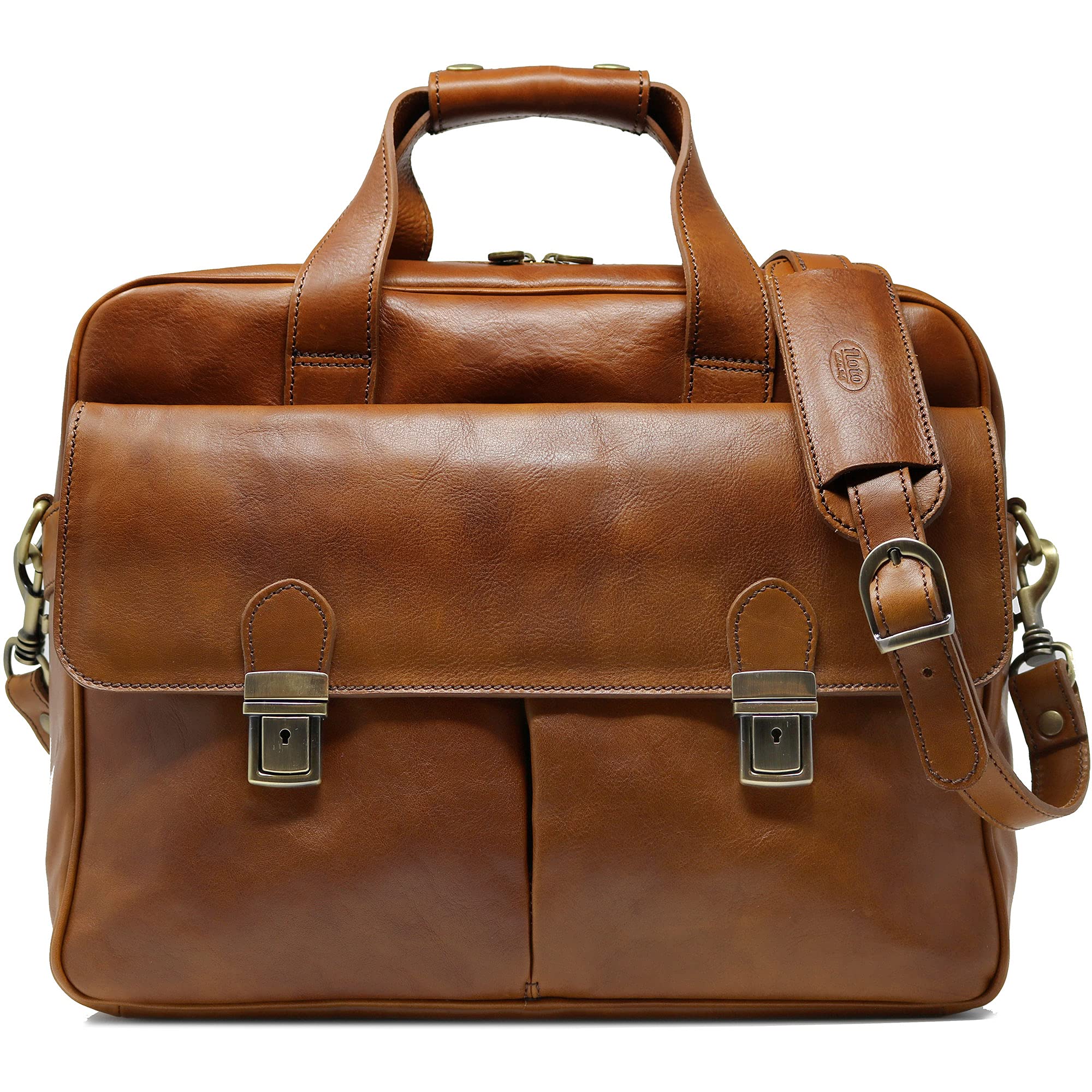 Floto Roma Premium Leather Laptop Briefcase - Stylish Messenger Bag for Business & Travel, Durable Computer Bag for Work & Commute