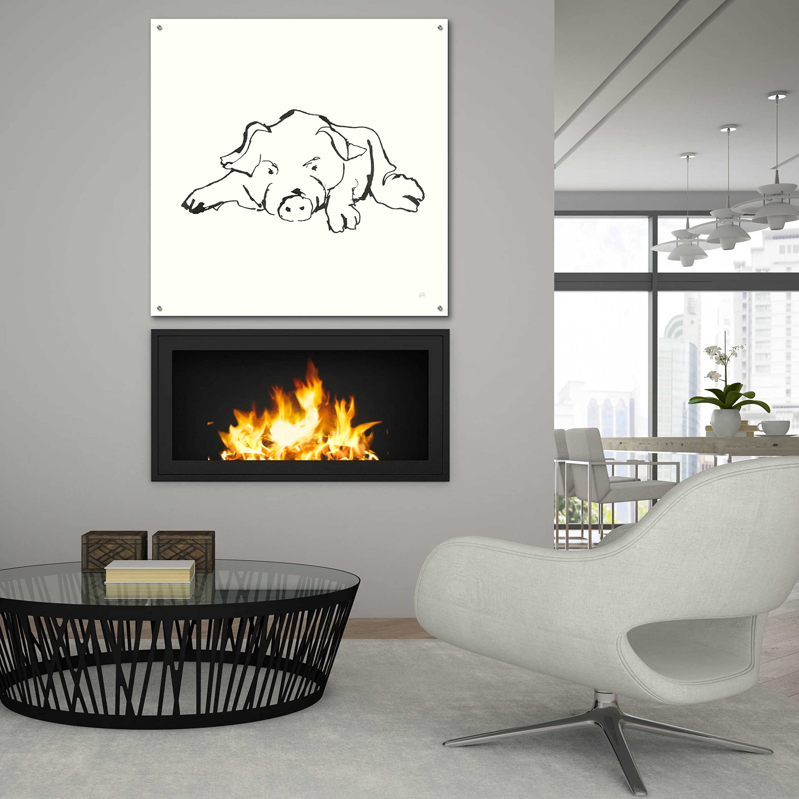 Chris Paschke 'Line Pig I' Acrylic Glass Wall Art - 36x36 Inch Modern Abstract Painting for Living Room, Bedroom & Office Decor