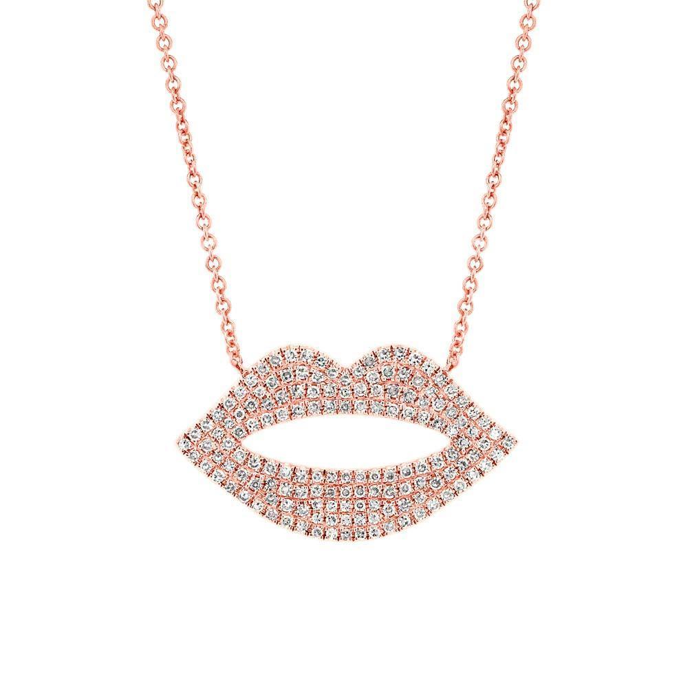 14K Gold 0.36 CTW Diamond Pave Lips Necklace - Elegant Layered Jewelry for Women, Perfect for Valentine's Day Gifts, Anniversaries & Special Occasions