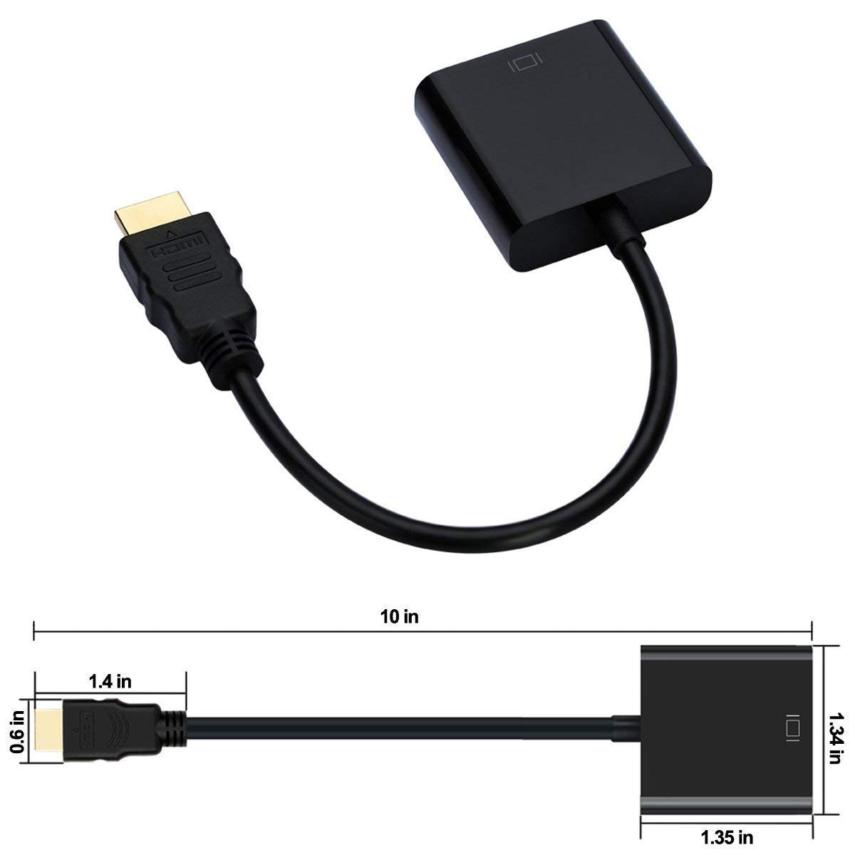 BigPlayer HDMI to VGA Adapter Converter Cable - Male to Female - Supports 1080P Full HD Resolution - Compatible with Laptop, PC, Monitor, Projector - Ideal for Home Office, Classroom & Conference Presentations (Black)