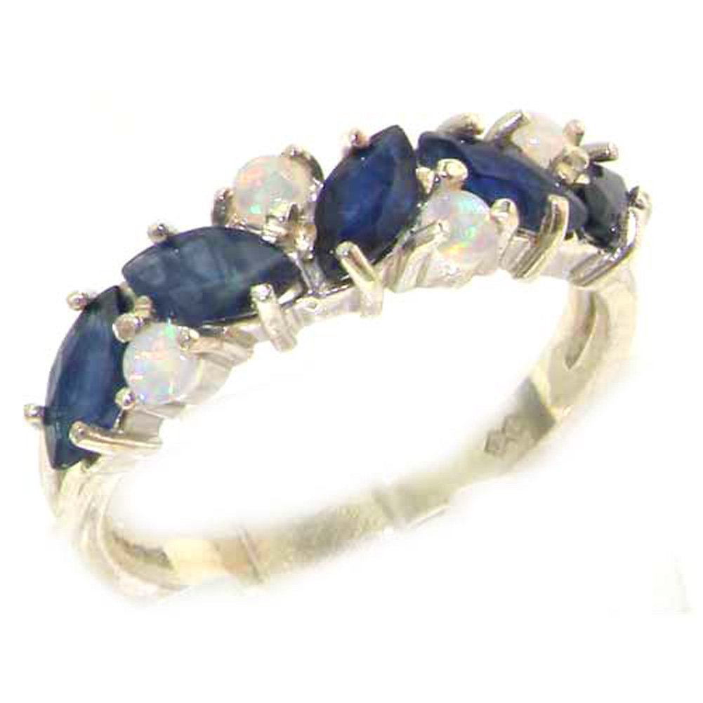 925 Sterling Silver Natural Sapphire & Opal Women's Eternity Ring - Size 6.5 | Elegant Wedding Band, Anniversary Gift, Birthstone Jewelry for Her | Perfect for Engagements, Bridal Showers & Special Occasions