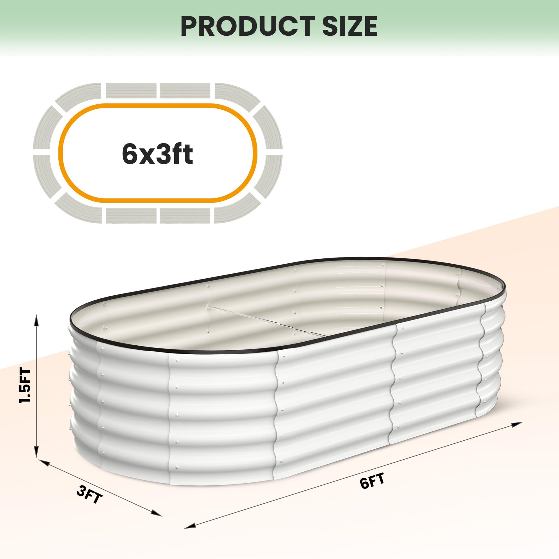 GARVEE 2 Pack 6'x3'x1.5' Oval Galvanized Steel Raised Garden Beds - Open Base Metal Planters for Vegetables, Flowers & Herbs - Tool-Free Assembly, Durable Outdoor Planter Boxes - Perfect for Backyard Gardening, Patio Decor & Urban Farming (White)