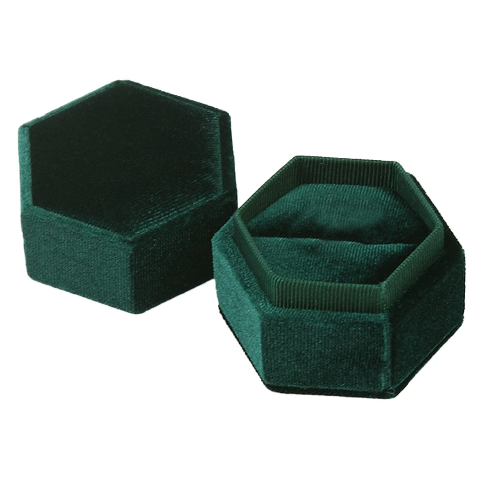 Antique Velvet Hexagon Jewelry Ring Box - Elegant Green Plastic Ring Storage Organizer for Engagement, Wedding & Gift Presentation