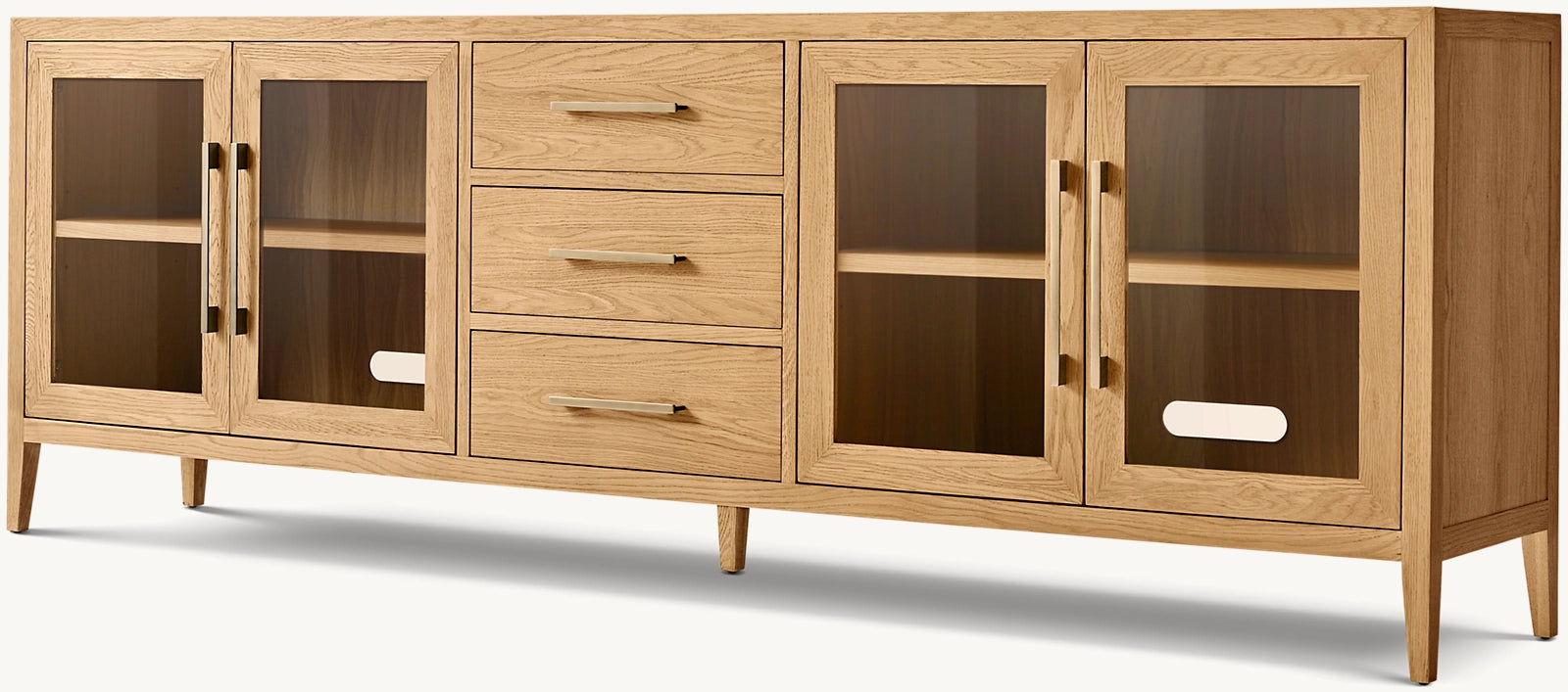 Modern French Style Glass 4-Door Sideboard with Storage Drawers - Elegant Buffet Cabinet for Dining Room, Living Room, and Entryway Storage