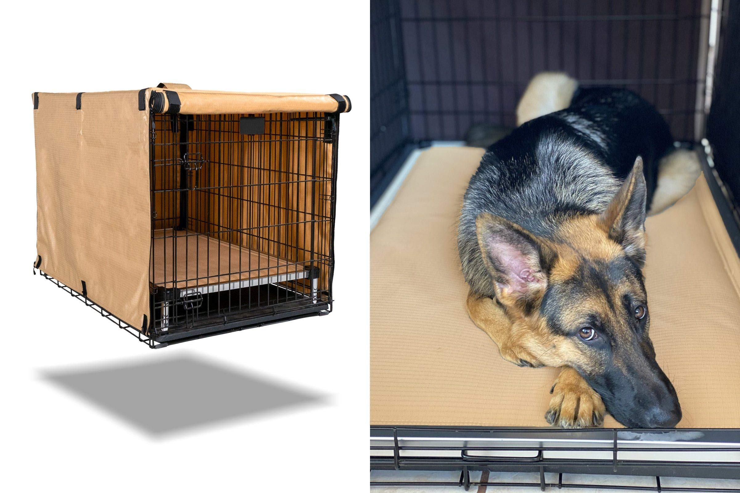 K9 Ballistics Tough Crate Cover™ - 42 Inch Durable Dog Crate Cover, Universal Fit for Wire Dog Kennels, Tan - Perfect for Travel, Home & Vet Visits