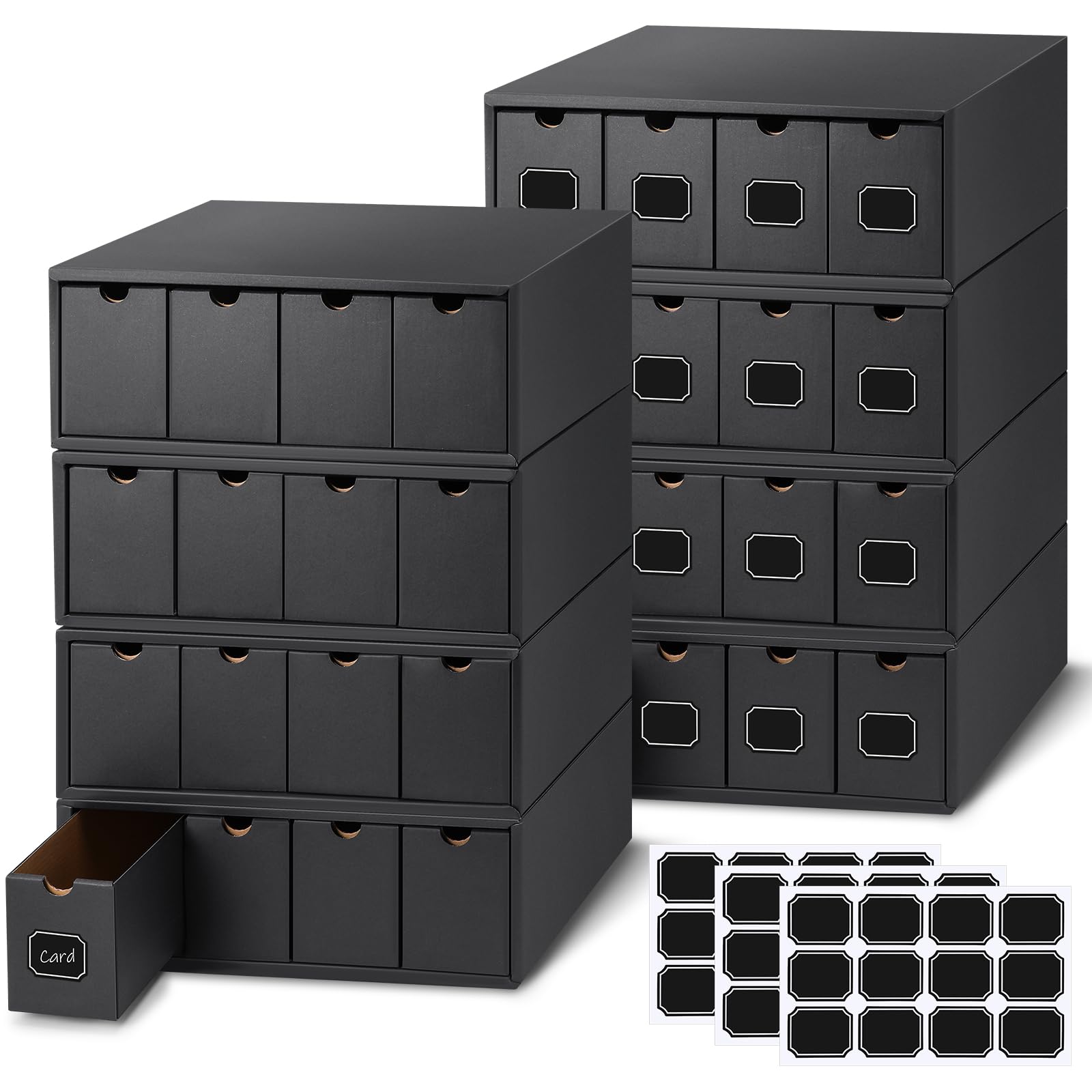 Resurhang 19200+ Trading Card Storage Box with Separate Compartments & Label Stickers - Soccer Sports Card Organizer for TCG, MTG, Pokemon (8 Sets, Black) - Perfect for Card Game Tournaments & Collectors Display