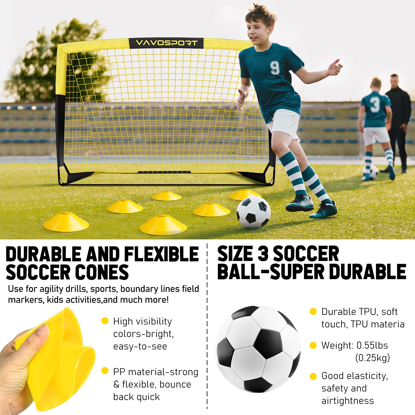 Portable Kids Soccer Goal Set - 4x3/5x3.6/6x4 ft Pop Up Soccer Nets with Ball, Ladder & Cones - Backyard Training Equipment for Youth Outdoor Sports Games - Perfect for Family Fun, Backyard Practice & Team Training Sessions