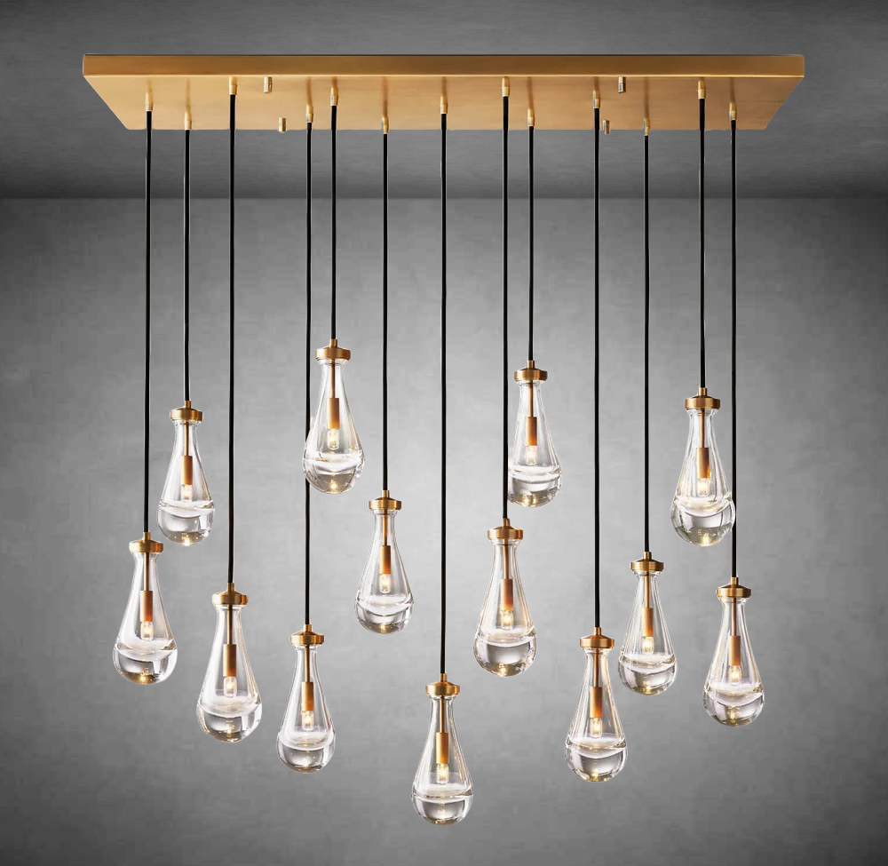 Modern Raindrop Rectangular Chandelier - 54 to 72 Inches Adjustable Length - Perfect for Dining Room, Living Room & Bedroom Lighting