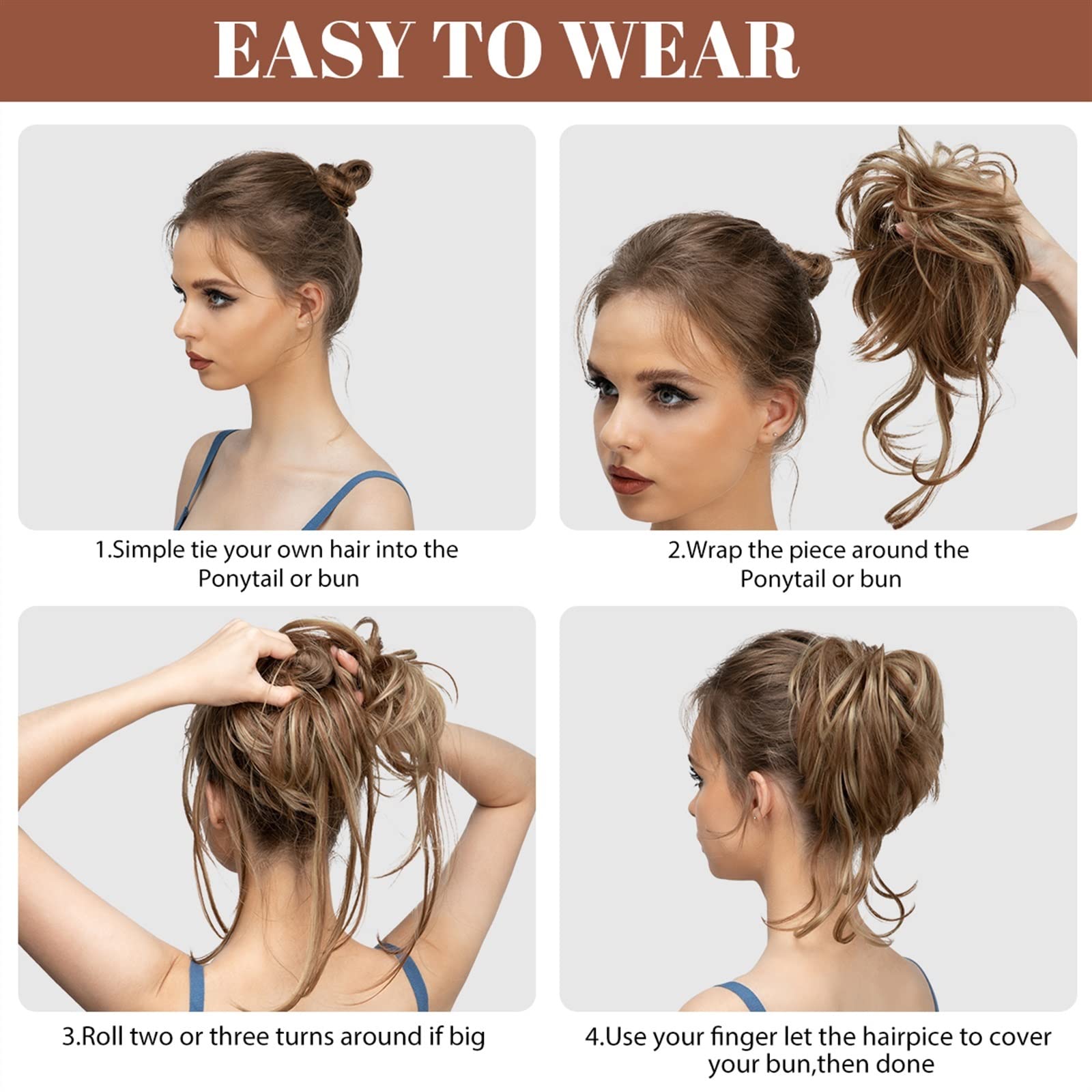 Synthetic Messy Bun Hairpiece with Elastic Band - Chocolate Brown Ponytail Extension for Women | Perfect for Parties, Weddings & Everyday Styling