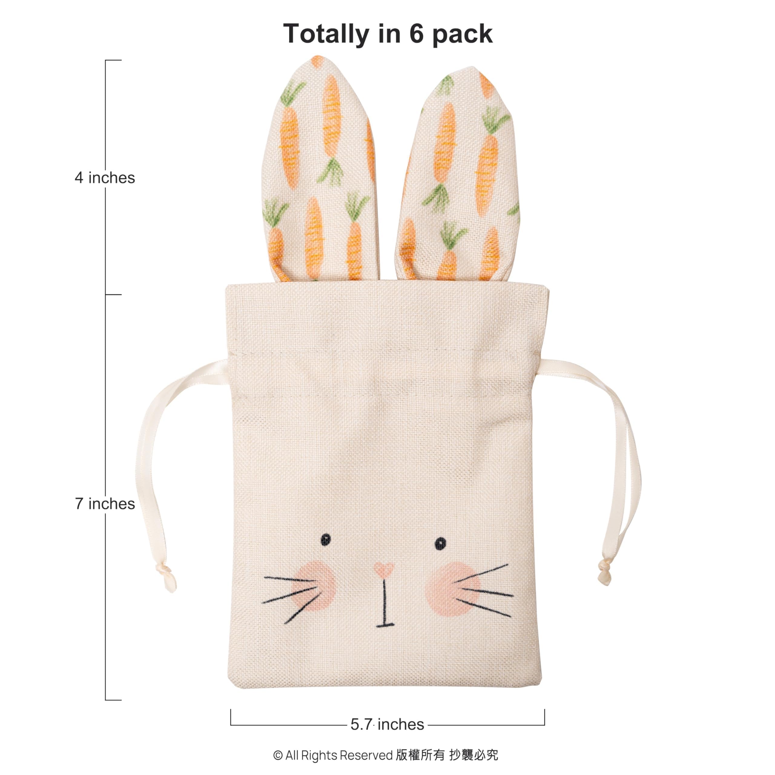 Cheerland Easter Drawstring Bags - Pack of 6 Bunny Rabbit Party Favor Bags for Easter, Birthday, Baby Shower & Garden Tea Party | Cute Linen Candy Gift Bags for Kids, Decorations & Party Supplies | Perfect for Easter Egg Hunts, Classroom Treats & Holiday Celebrations