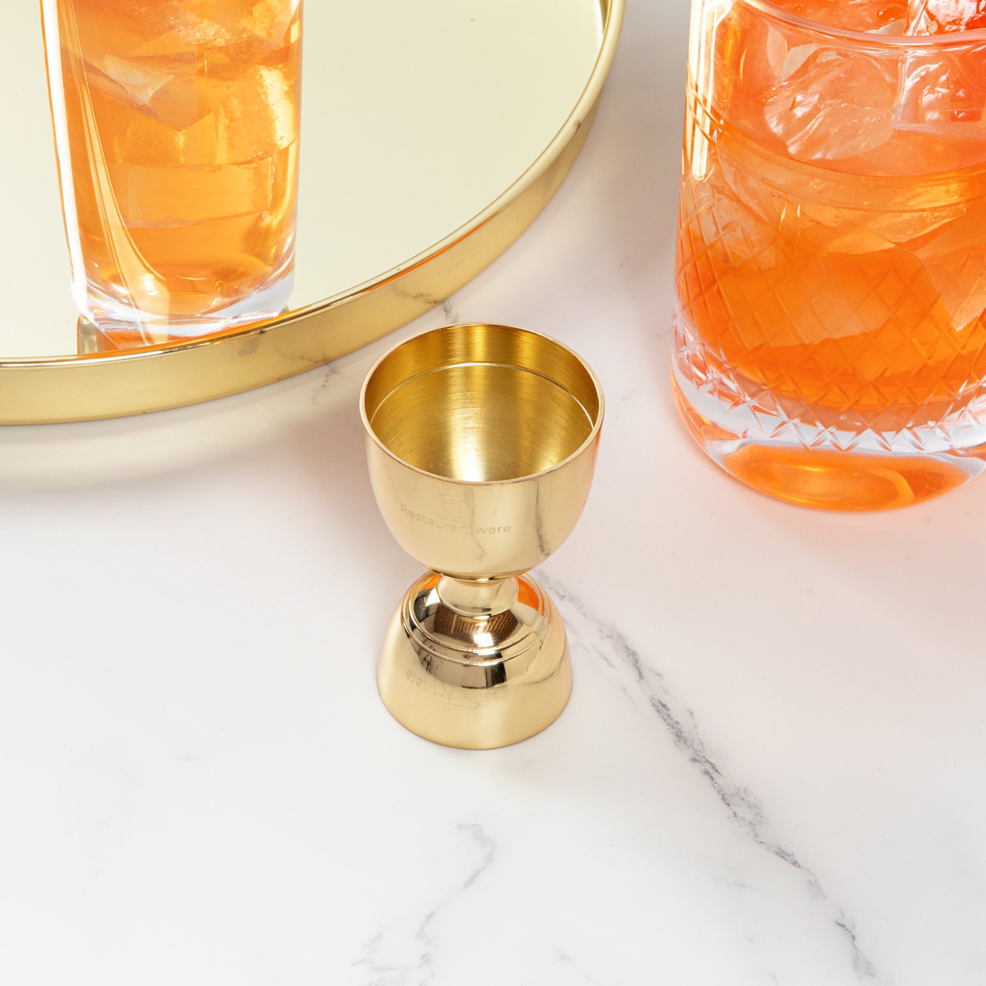1 oz & 2 oz Gold Plated Stainless Steel Cocktail Jigger - Professional Bar Measuring Tool for Mixing Negroni, Martini & Cocktails - Perfect for Home Bars & Bartenders