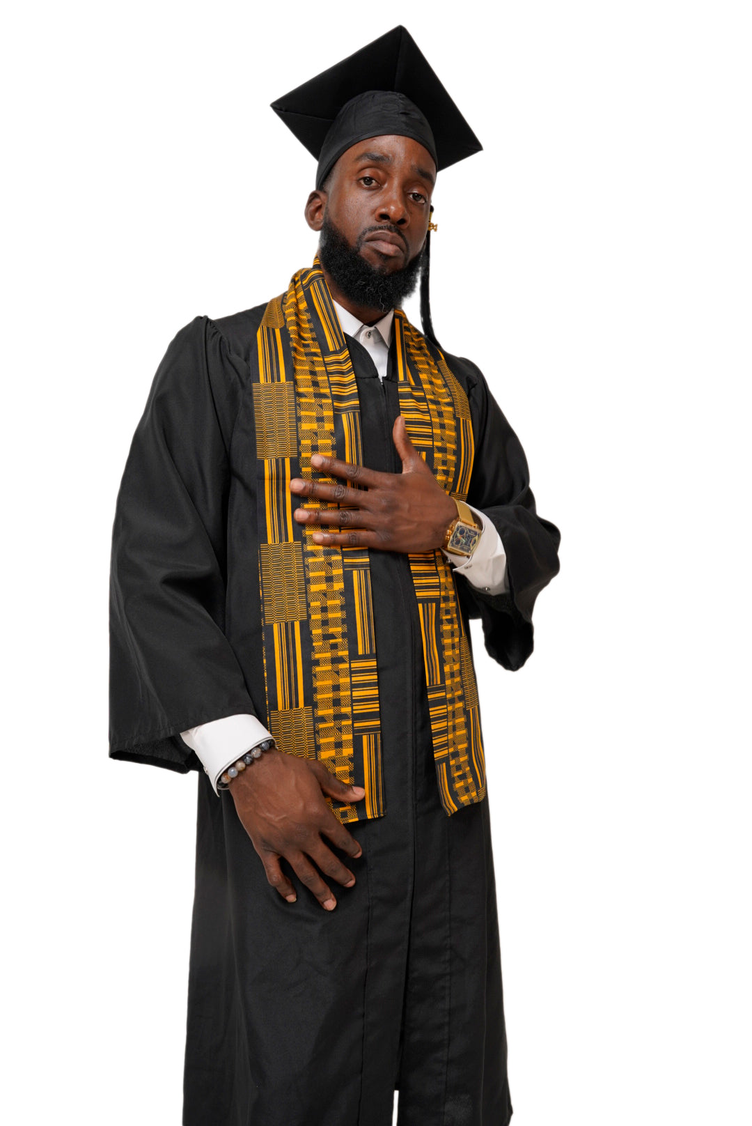 Authentic Gold Kente African Print Graduation Stole - Traditional Ghanaian Sash for Graduation Ceremonies, Cultural Events & African Heritage Celebrations